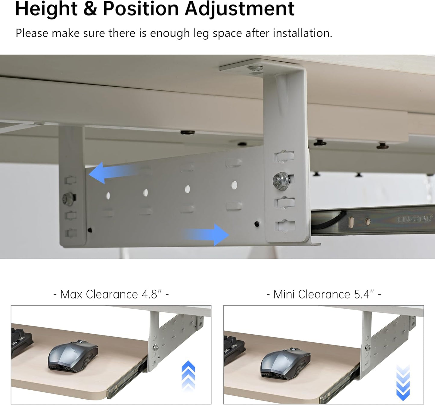 EUREKA ERGONOMIC Adjustable Keyboard Tray Under Desk, 28x11 Inch Large Slide Out Keyboard & Mouse Platform Tray, Wooden Pull Out Computer Keyboard Drawer for Typing Home Office Desk, Maple