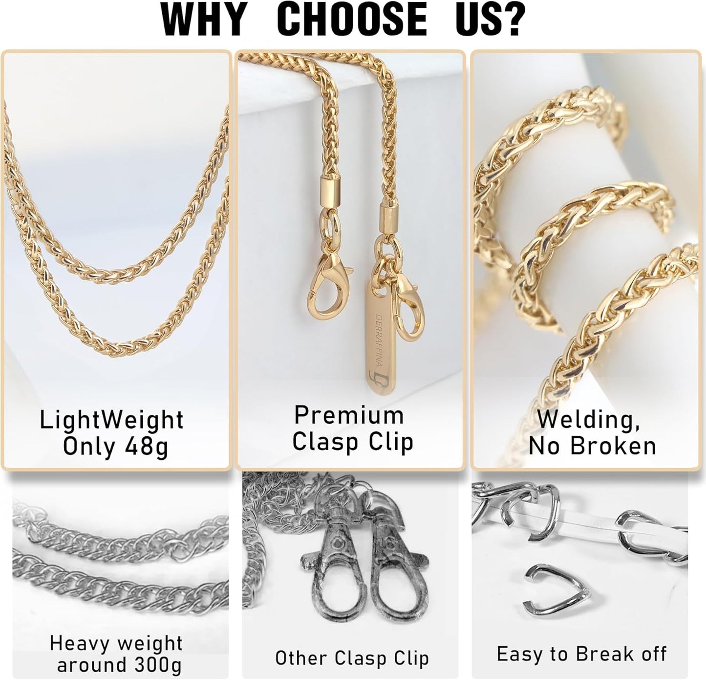 Metal Phone Chain, Crossbody Detachable Phone Lanyard with 1*Wrist Strap & 2* Tether Tabs for iPhone and Smartphones (Gold,Extend)