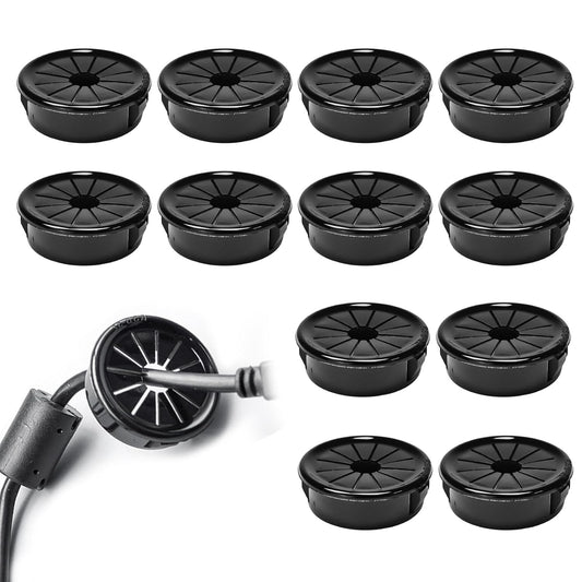 12 Pcs Cable Grommet, Snap Bushing 1-1/4" (32 mm) Mounting Diameter, Flexible Petal-Shaped Buckle Round Nylon Desk Grommet for Wires Through Countertop Cord Organizer and Protection, Black