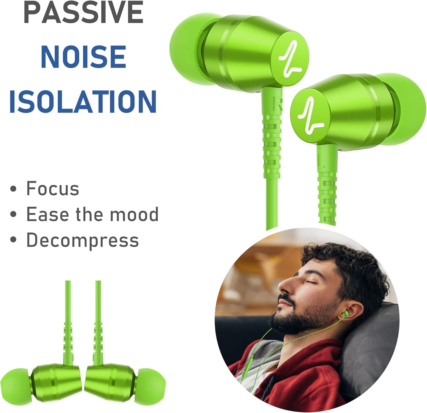 LUDOS OMNITONE USB C Headphones for iPhone 16 15 Pro Max Plus iPad Pro, 5 Years Warranty, USB-C Earbuds for Samsung Galaxy S24 S23 Ultra S22 S21 S20 A55 A54 A53, USB Type C Earphones - Green