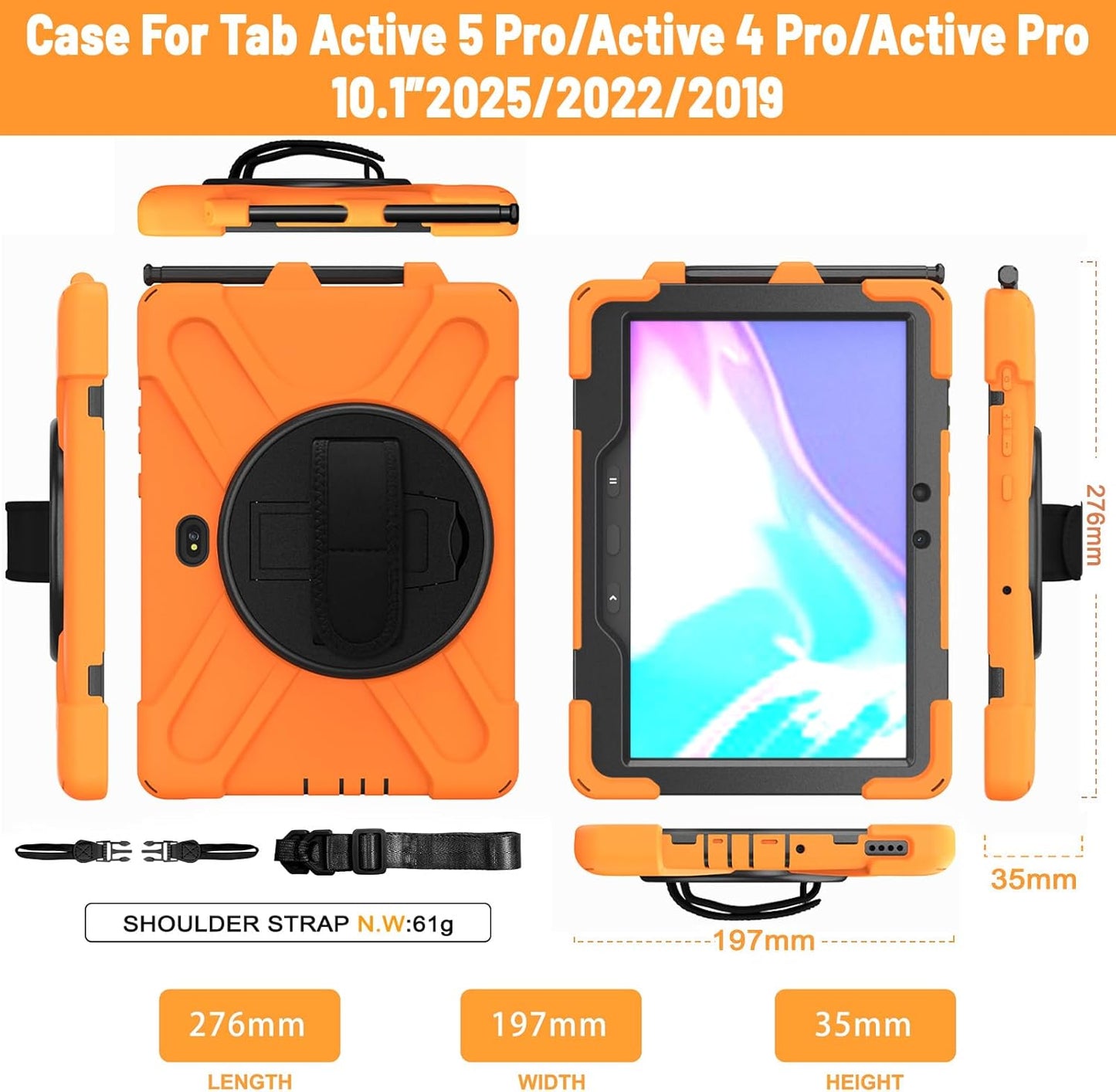 Rantice Case for Samsung Galaxy Tab Active5 PRO /Active4PRO /Active PRO 10.1, Shockproof Drop Protection Case with 360 Stand, Hand Strap & Shoulder Strap for SM-X350/X356B/T540/T547/T630/T638(Orange)