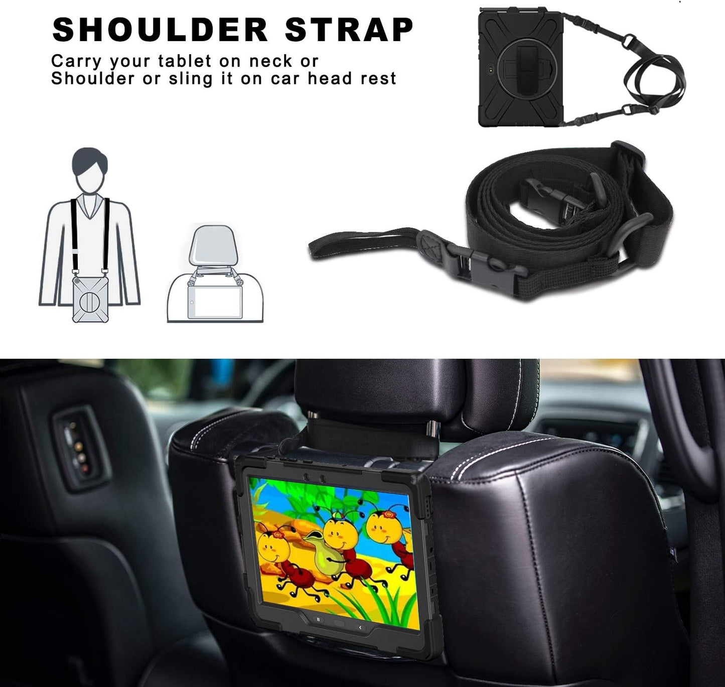 Samsung Galaxy Tab Active PRO 10.1 inch/Galaxy Tab Active4 PRO Case, Heavy Duty Rugged Shockproof Drop Protection Case with 360 Stand, Hand Strap & Shoulder Strap for SM-T540/T547/T630/T638 (Black)