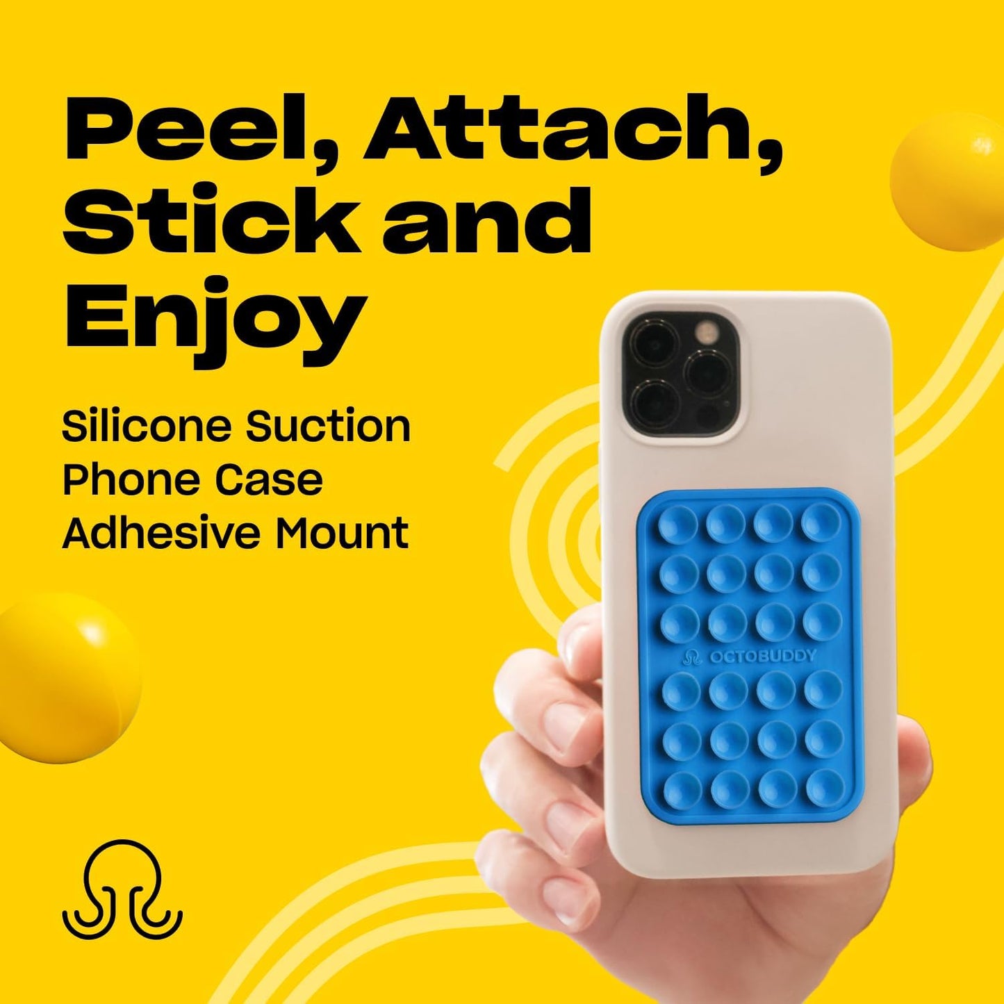 Classic - Silicone Suction Phone Case Adhesive Mount - Hands-Free, Strong Grip Holder for Selfies & Videos - iPhone & Android Compatible - 2.25″ x 3.25″, Blue Ashes
