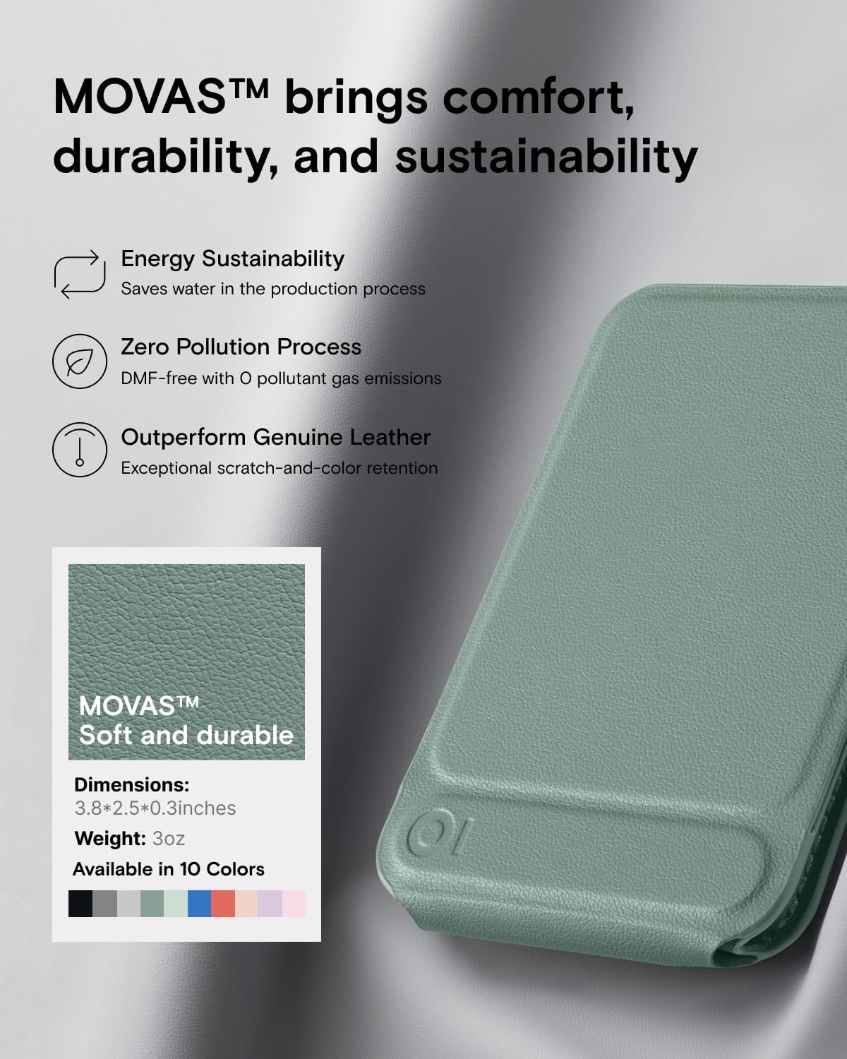 MOFT Phone Stand, Magnetic Phone Tripod Stand Stain-Resistant MOVAS Leather & Angle Adjustment & Strong Magnets Tripod for iPhone 16/15/14/13/12 (Included Metal Ring)-Seafoam