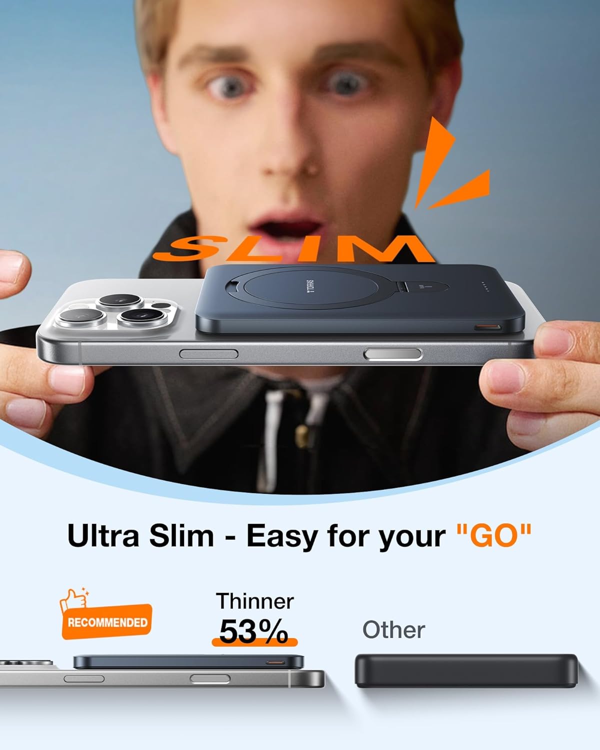 TORRAS 0.45" Slim Magnetic Portable Charger Power Bank for iPhone 5000 mAh 22.5W PD Fast Charging Wireless Battery Pack O Stand Compatible with Magsafe, i Phone 16 Pro Max, Pro,15,14,13,12, Black