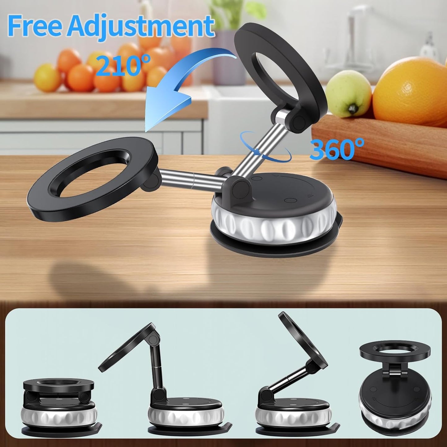 Vacuum Suction Magnetic Phone Holder, 2025 Upgraded Foldable Retractable Magnet Suction Cup Phone Mount for Car, 360° Adjustable Magnetic Phone Stand for Cars/Gyms/Mirrors/Smooth Surface