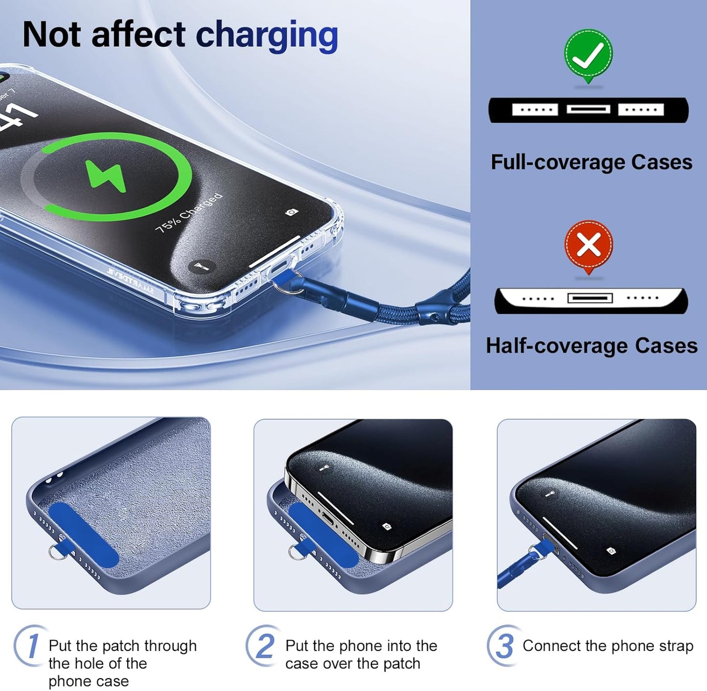 Phone Wrist Strap, Universal Adjustable Hand Wrist Strap Lanyard for iPhone 16 and Most Smartphones, Multifunctional Patch Lanyard with Phone Tether Tab for Women and Men, Royal Blue