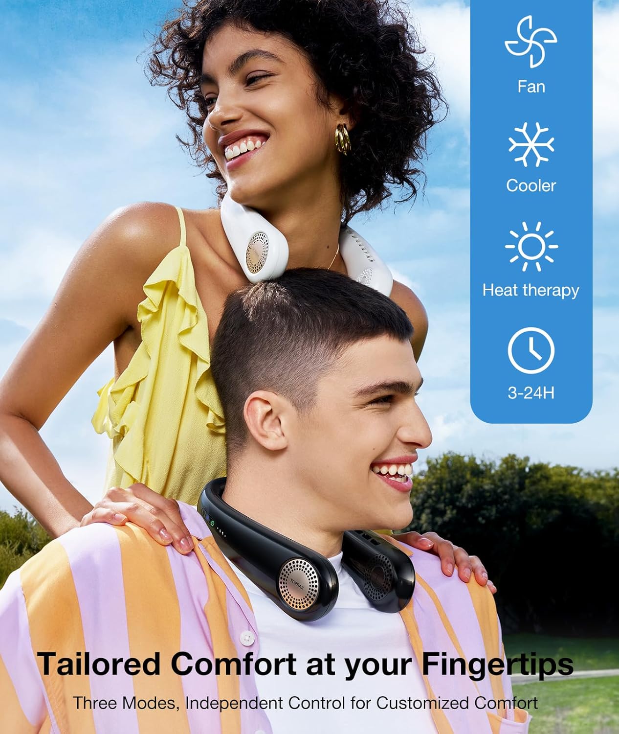 TORRAS COOLiFY Air Neck Fan Air Conditioner, 3D Airflow, Light Portable Fan Rechargeable, Personal Cooling Fan Travel Essentials, Work, Travel, Camping, White