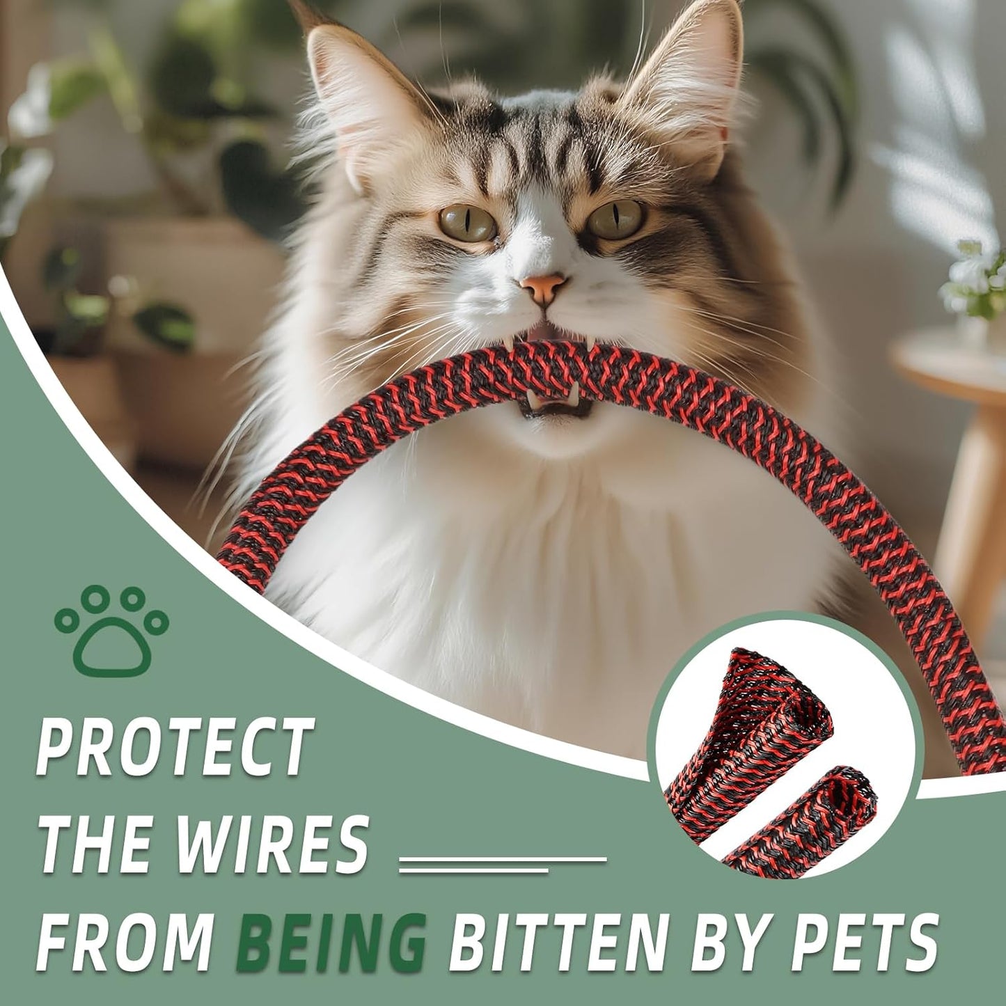 Split Wire Loom Tubing, Cable Protector Sleeve, Braided Cable Management for TV/Computer/Home Theater/Engine Bay, Cord Protectors from Pets No Chew (Red and Black, 1/2"-10ft)