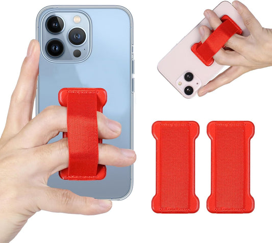 Phone Grip Holder for Hand, Universal Finger Strap Phone Holder, Finger Selfie Grip Compatible with Most Smartphones (Red) - 2Pack