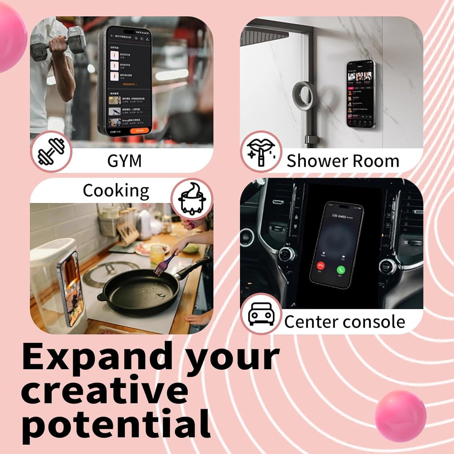 Silicone Suction Cup Phone Mount by Octo Buddy - Double Sided Phone Sticky Grip with Enhanced Suction Power for Hands-Free Selfies & Videos，Phone Accessories Hands-Free Strong Grip（Black）