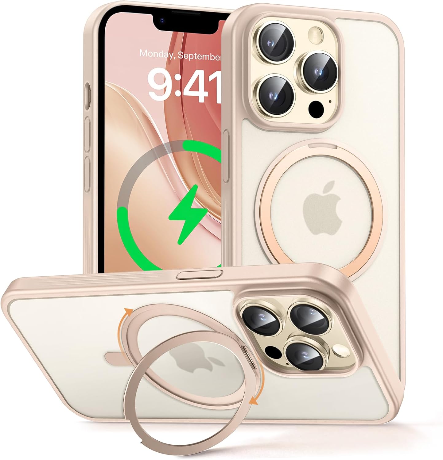 MAGIC JOHN 360° Rotatable Magnetic Invisible Stand for iPhone 14 Pro Case [Anti-Slip Grip] [Compatible with MagSafe] 16FT Shockproof for iPhone 14 Pro Case with Kickstand, Rose Gold