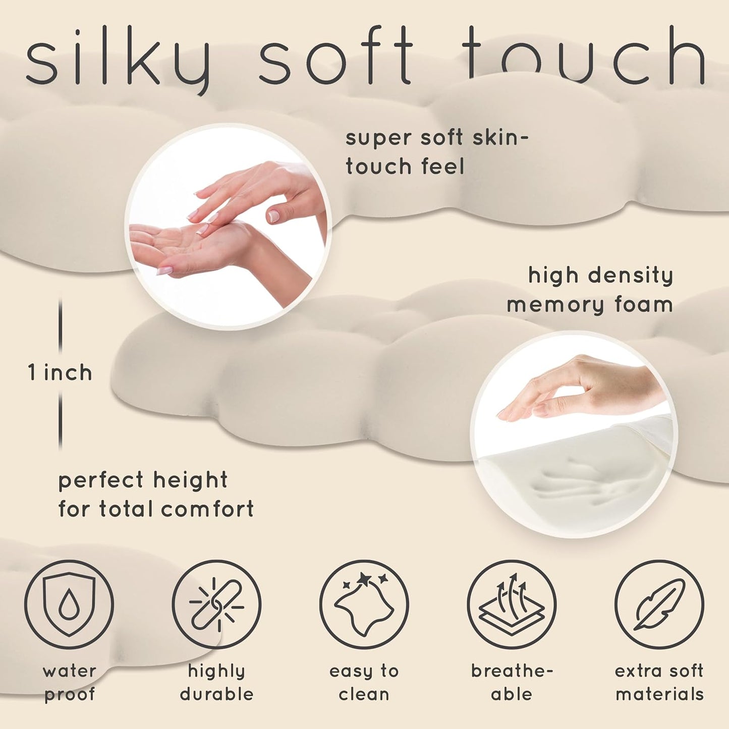 Qloud Cloud Wrist Rest Keyboard Wrist Rest for Computer Keyboard Pad, Cloud Keyboard Wrist Rest, Wrist Pad for Keyboard, Memory Foam, Non Slip Base, Comes with Mouse Pad - Beige