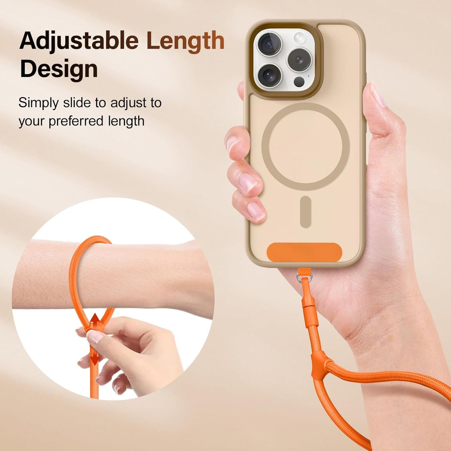 Phone Wrist Strap, Universal Adjustable Hand Wrist Strap Lanyard for iPhone 16 and Most Smartphones, Multifunctional Patch Lanyard with Phone Tether Tab for Women and Men, Orange