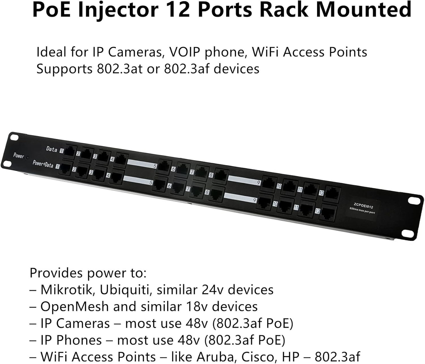 PoE Texas POE-12-24v60w | 12 Port Passive PoE Injector - Power Over Ethernet with 24 Volt 60 watt Power Supply for Ubiquiti, Mikrotik and Similar Devices