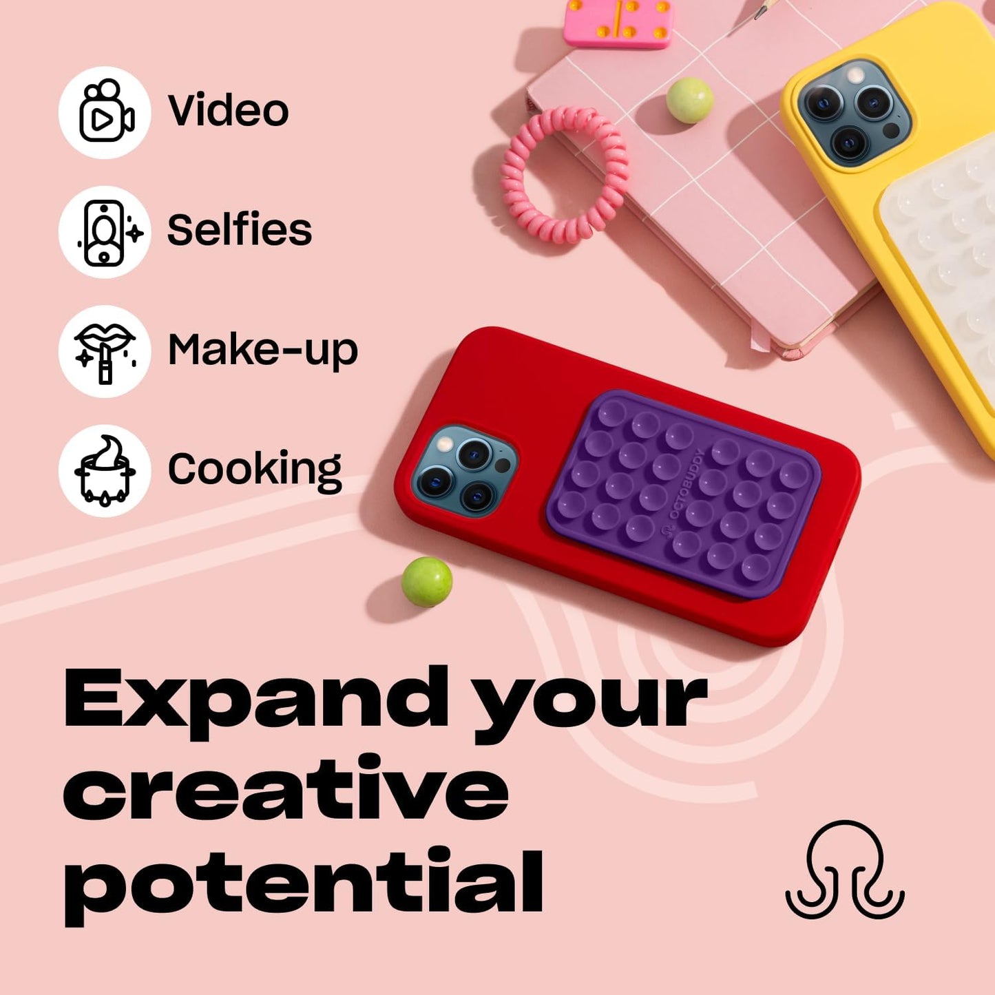 Classic - Silicone Suction Phone Case Adhesive Mount - Hands-Free, Strong Grip Holder for Selfies & Videos - iPhone & Android Compatible - 2.25″ x 3.25″, Wisteria