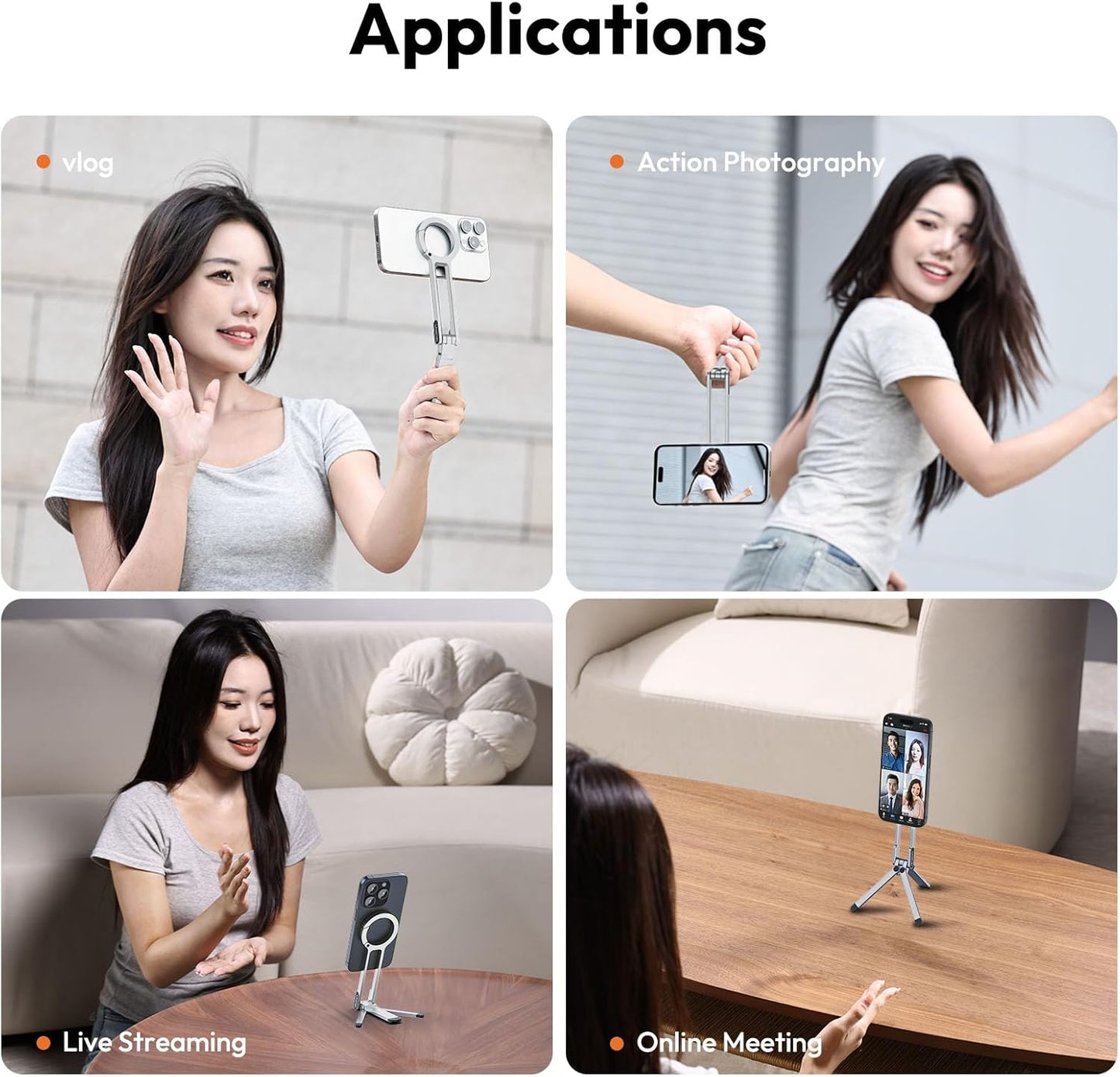 ULANZI MA30 Magnetic Phone Tripod Stand for iPhone - Aluminium Maglock Smartphone Mini Tripod Pocket Cell Phone Stand Strong Magnet Quick Mount Compatible with iPhone 16 15 14 13 12 Series, Silver