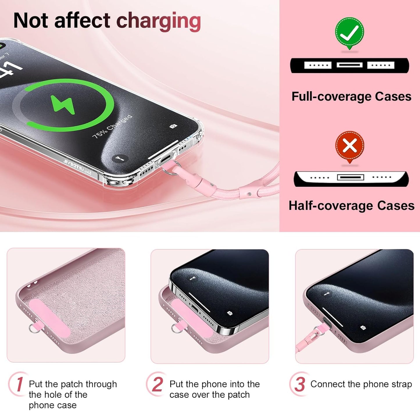 Phone Wrist Strap, Universal Adjustable Hand Wrist Strap Lanyard for iPhone 16 and Most Smartphones, Multifunctional Patch Lanyard with Phone Tether Tab for Women and Men, Pink