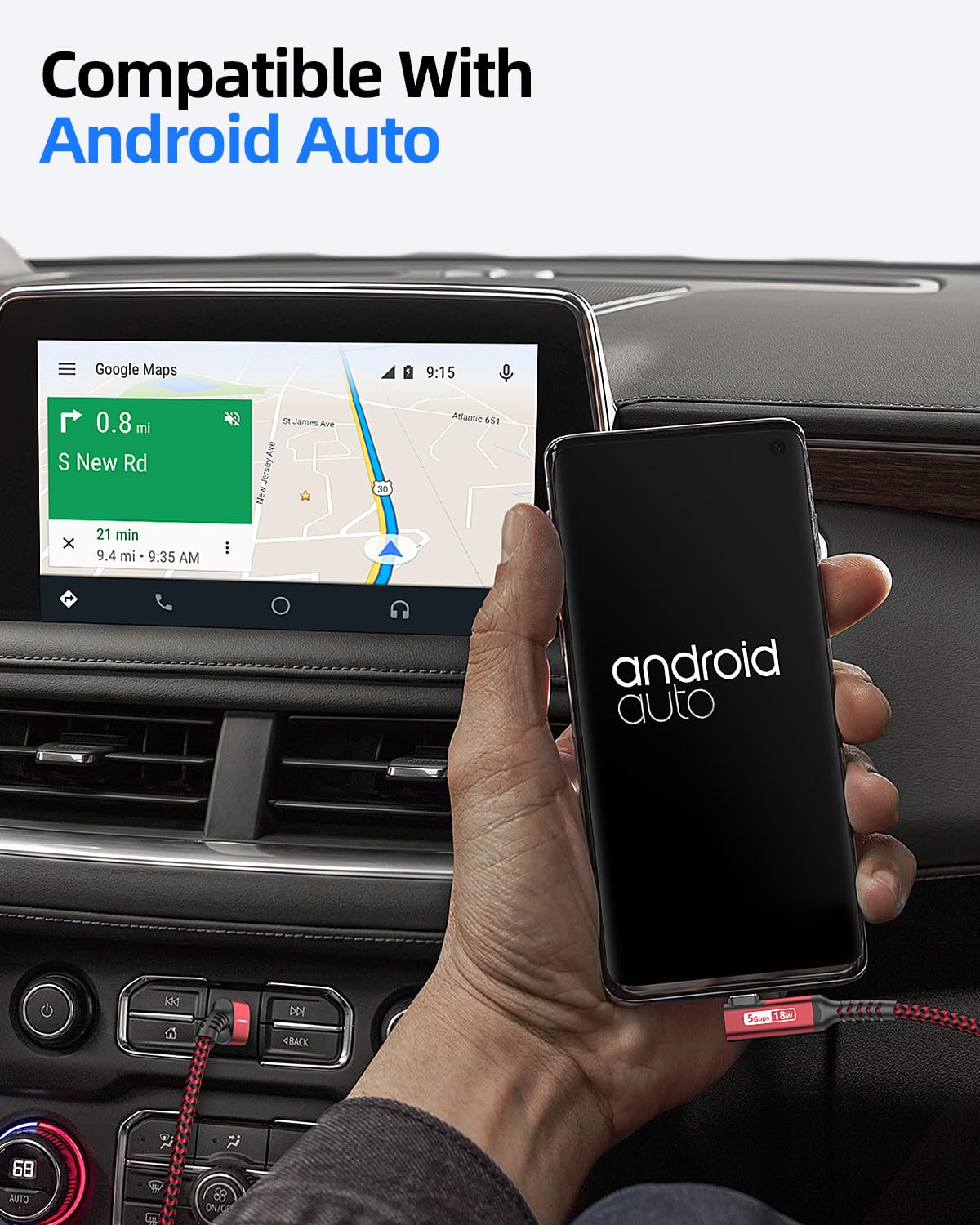 SUNGUY USB C Cable Right Angle 10FT, 5Gbps USB 3.0 to USB C Data Cable Compatible with iPhone 16/15 Series, Android Auto, Samsung Galaxy S24/S23, SSD, Huawei P30/P20, i-Pad Pro-Red