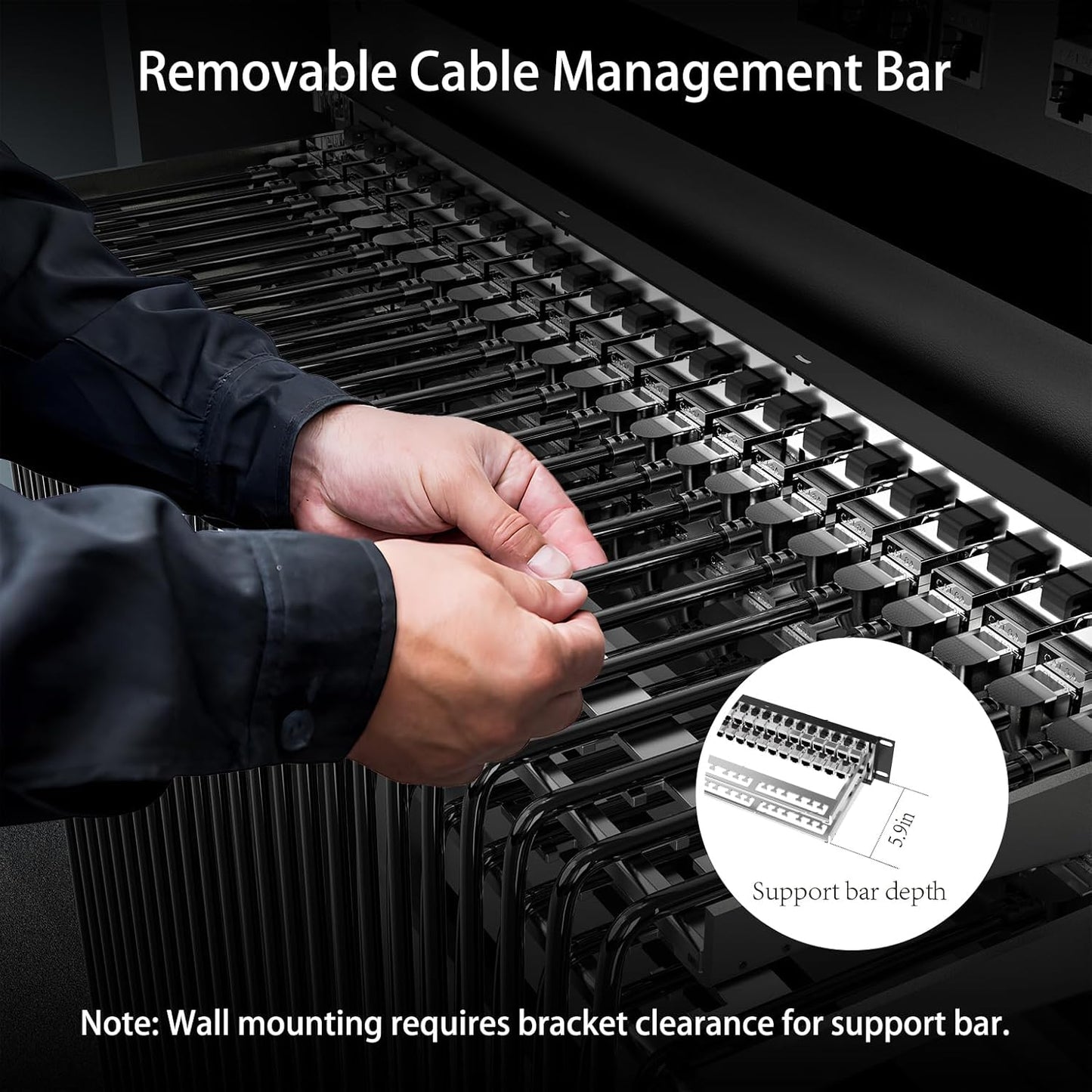 Jadaol 48 Port Shielded Patch Panel Rack or Wall Mount 19-Inch, 2U Cat6A Network Panel Preloaded with 48 Keystone Couplers Plus 2 Spare, 10Gbps Ethernet Panel with Cable Management & Back Support Bar