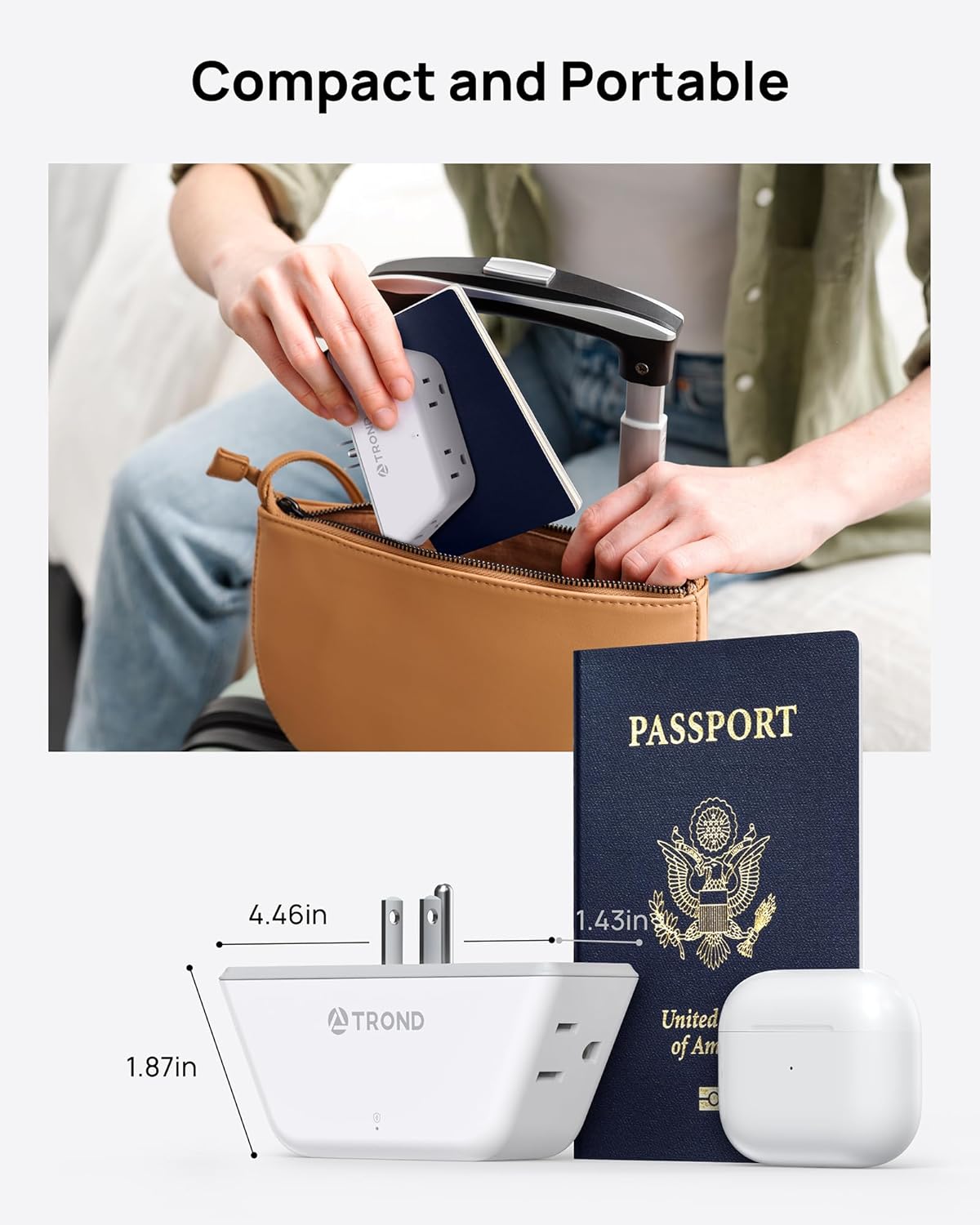 TROND Outlet Extender Surge Protector - Multi Plug Wall Outlet with 4 Grounded Sockets, 3 Way Angled Plug Adapter, 900J, Electrical Wall Splitter for Home Office Travel Dorm Room, White