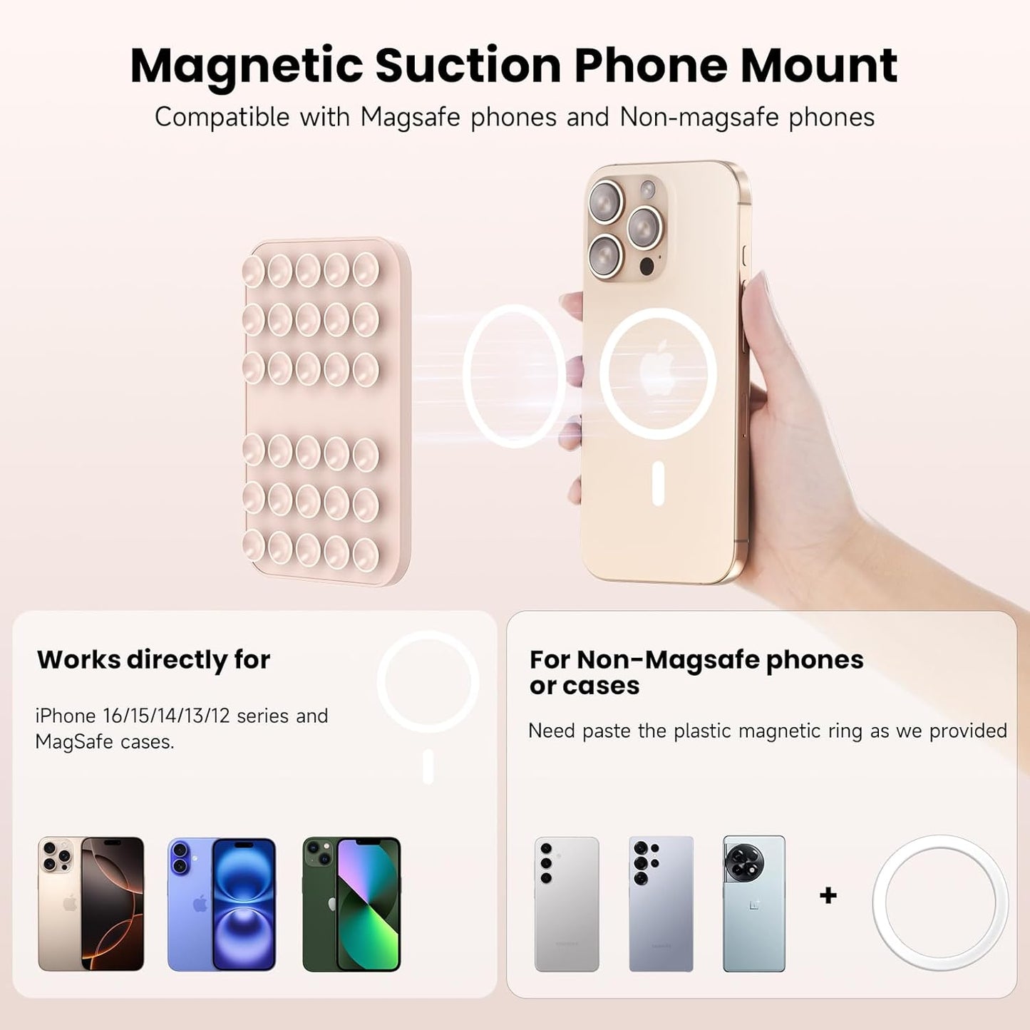 Patented Magnetic Sticky Phone Suction Grip Mount for MagSafe Case,Magnet Silicone Portable Stand Holder for iPhone 16/15/14/13/12 Series and Android, Hands-Free Selfies and Videos,Tea Milk