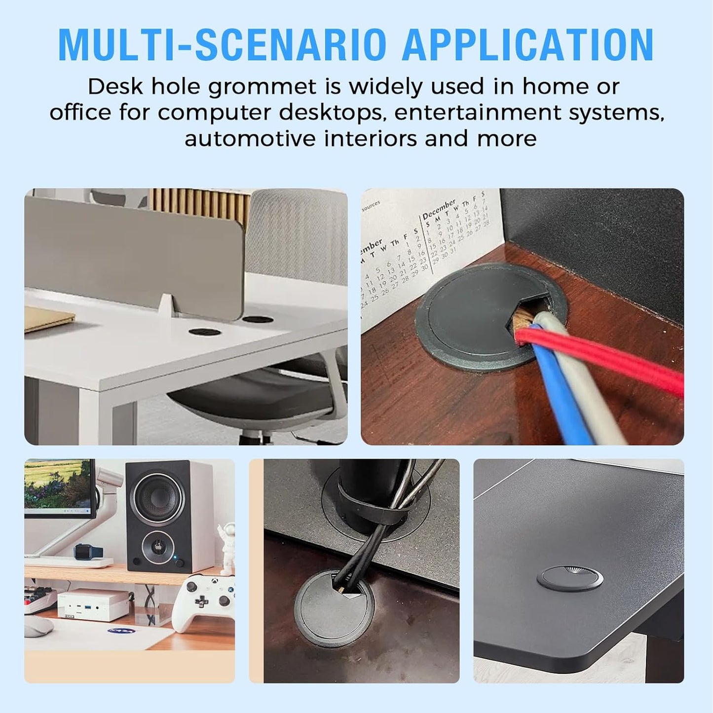 Desk Grommet 2" (50 mm), Desk Cord Hole Cover, Cable Grommet ABS Plastic, Desk Hole Grommet for Office and Home Table Cable, Detachable Adjustable Cable Cord Organizer (White 2 Pcs)