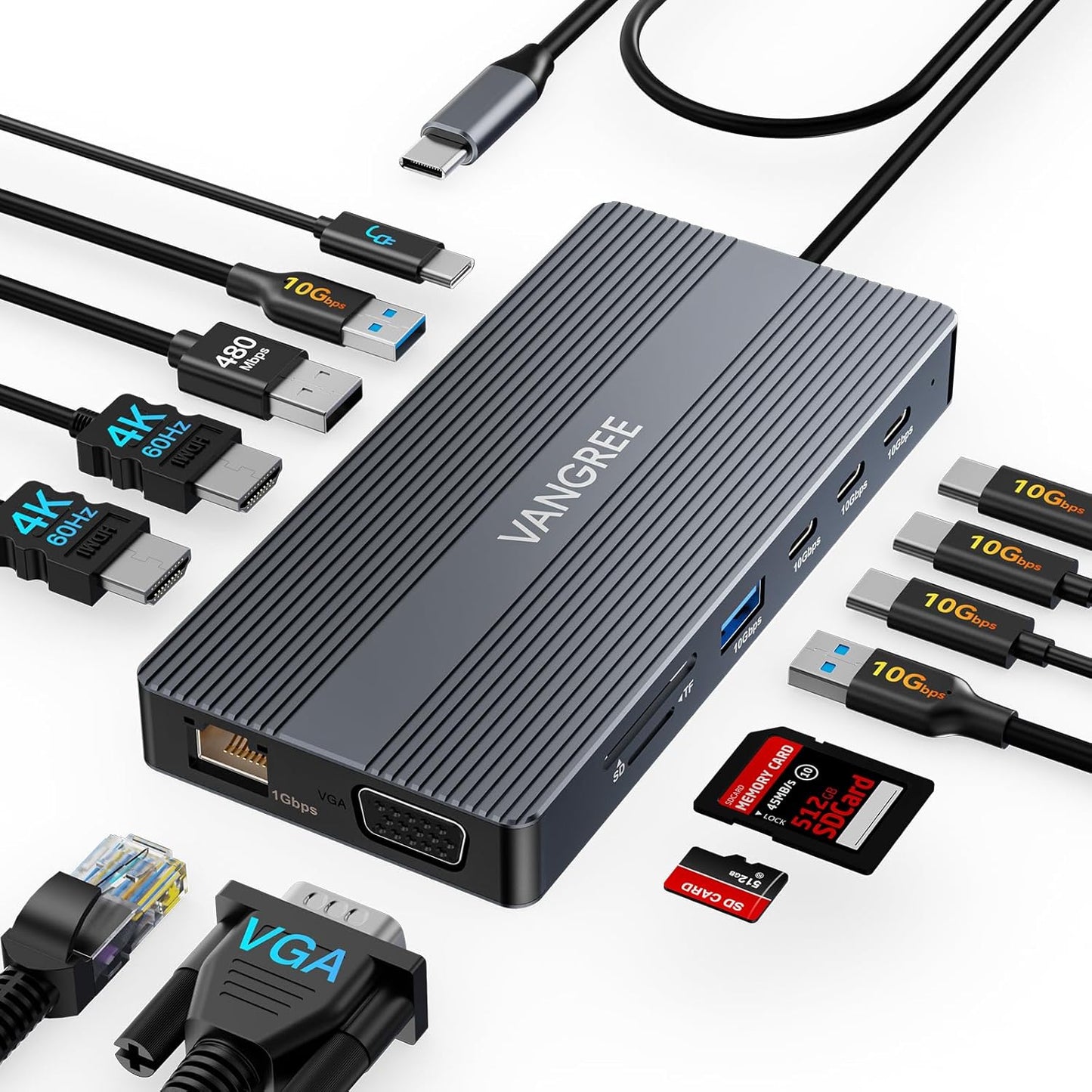 USB C Docking Station, 14 in 1 USB C Hub Multiport Adapter, Triple Display 3 Monitors with Dual 4K HDMI+VGA, 100W PD, 5xUSB A/C 10Gbps, Ethernet, SD/TF, Audio Ports for Laptop/Lenovo/Dell/HP/Surface