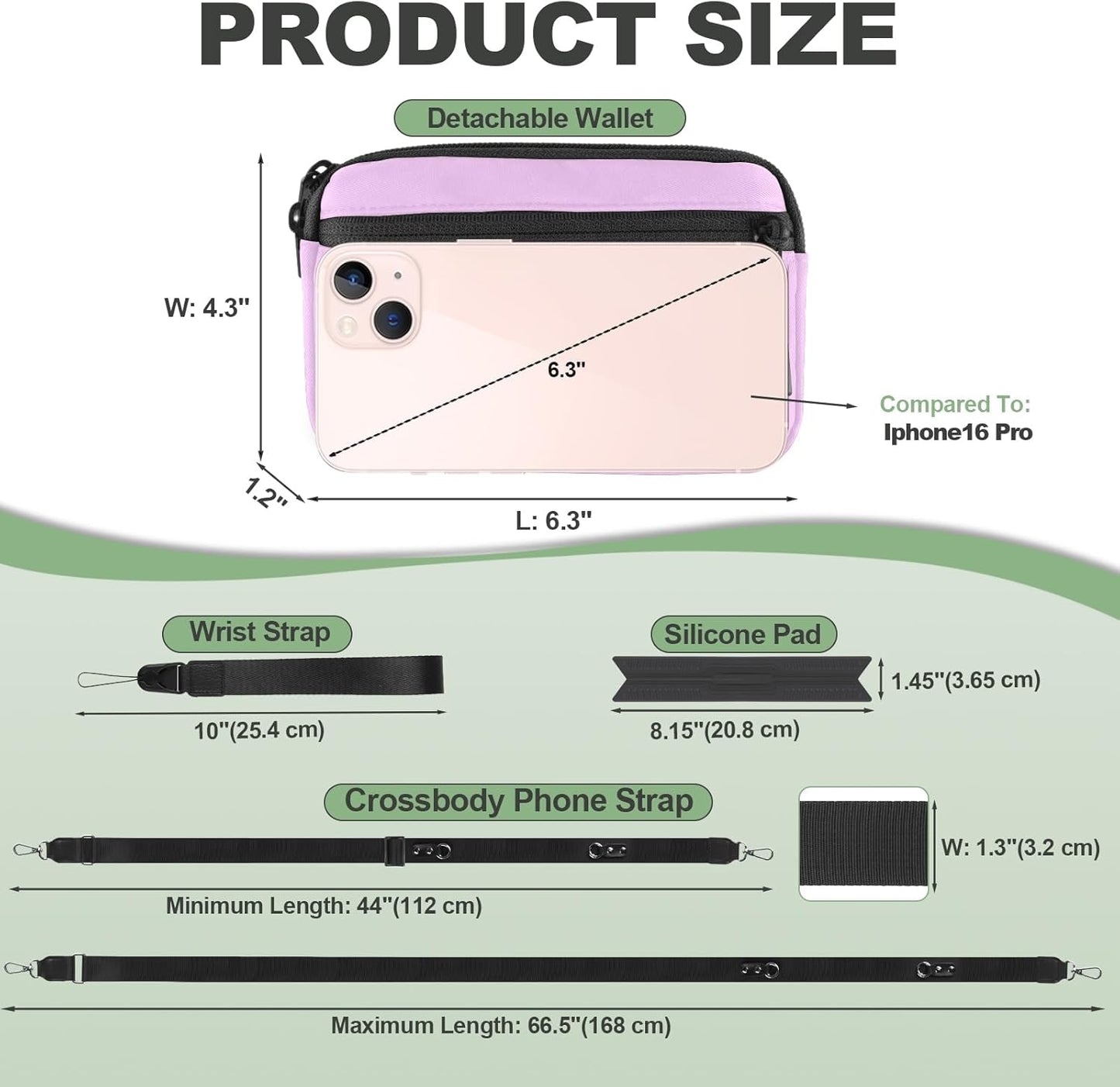 Clip and Go Strap for Phone with Wallet Crossbody, Adjustable Phone Lanyard with Detachable RFID Wristlet Wallet & Ultra-Thin 360° Rotatable Metal Tabs for All Smartphones (Purple)