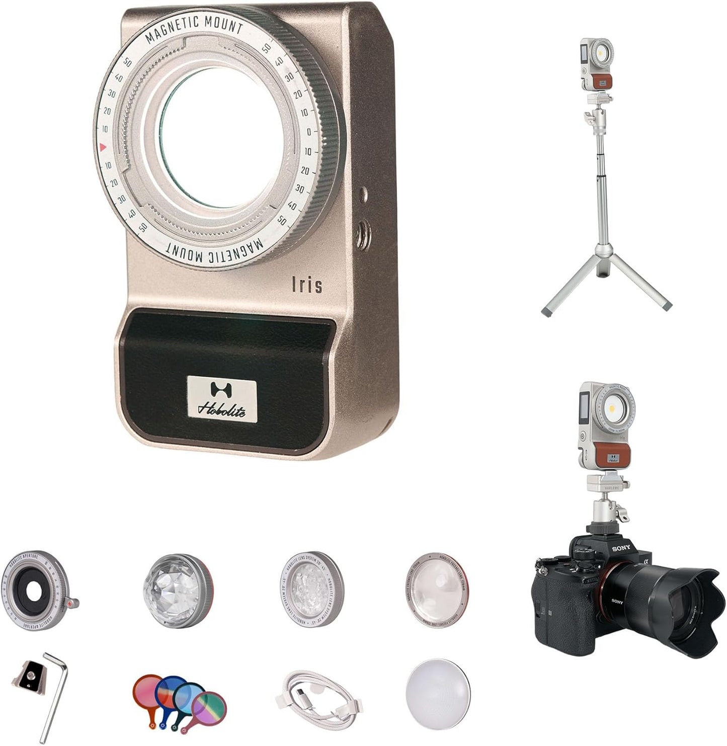 Harlowe Iris Content Creator Lighting Kit 5W Bi-Color Portable LED Light for Photography and Video Recording, 2700K-6500K CRI/TLCI 96+, IP54, App Control on Camera Light Creator Kit, Black