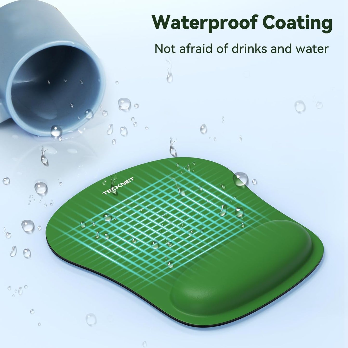 TECKNET 2 Pack Mouse Pad with Wrist Support, Ergonomic Gaming Mouse Pad Pain Relief, Portable Comfortable Mousepad for Computer, Laptop, Office, Home Non-Slip Base, Waterproof Surface - Green