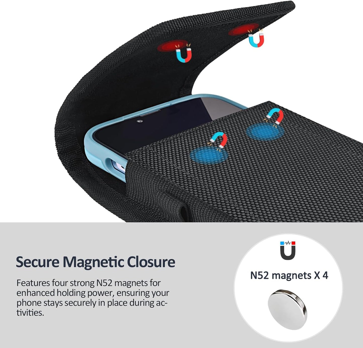 Phone Holster for Belt with Metal Clip and Magnetic Closure Compatible with Galaxy S25/S24/S23/S22/S21/S20 Ultra A16 A26 A35 A36 A55 A56 for Everyday Protection, XL-Black