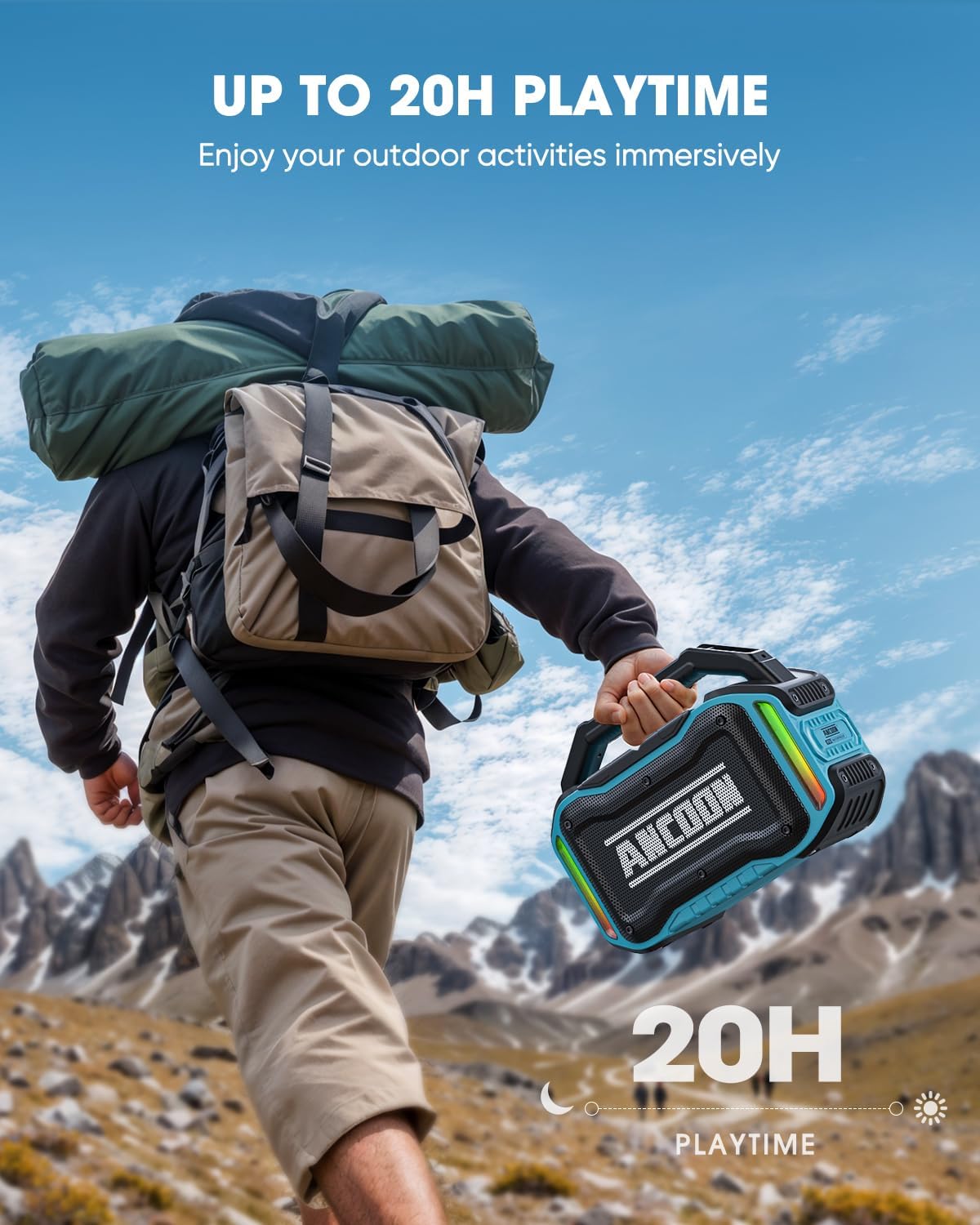 Speakers Bluetooth Wireless: 80W(Peak) Loud Speaker with Bass, 20H Playtime, IPX6 Waterproof, Large Jobsite Speakers for Work, Outdoor, Workshop, Garage, Portable Speaker with TWS (Sky Blue)