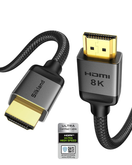 Silkland Short 10K 8K HDMI 2.1 Cable 1.5ft Certified, (Nylon Soft Braid) Ultra High Speed HDMI Cable [8K@60Hz, 4K@240Hz 120Hz] 48Gbps, HDR10, eARC, ARC, HDCP 2.3, Compatible for PS5/Xbox/Roku TV