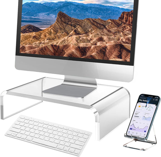 Clear Monitor Stand Riser, Computer Monitor Stand/Acrylic Monitor Riser for Home Office Laptop, PC Desk Stand for Keyboard Storage & Multi-Media Laptop Printer TV Screen (14"/7.1"/3.6")