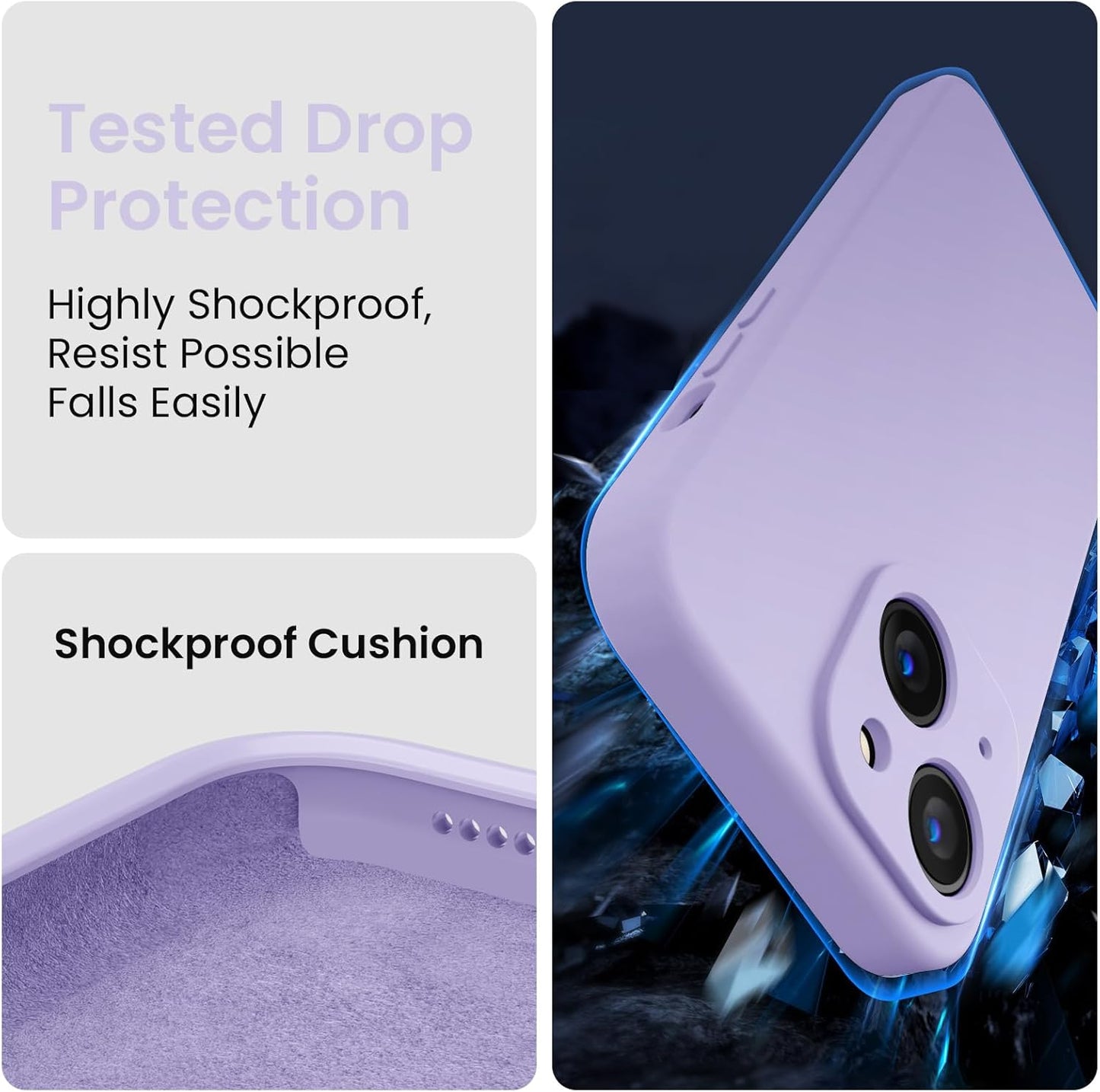 FireNova Designed for iPhone 14 Case, Silicone Upgraded [Camera Protection] Phone Case with [2 Screen Protectors], Soft Anti-Scratch Microfiber Lining Inside, 6.1 inch, Clove Purple