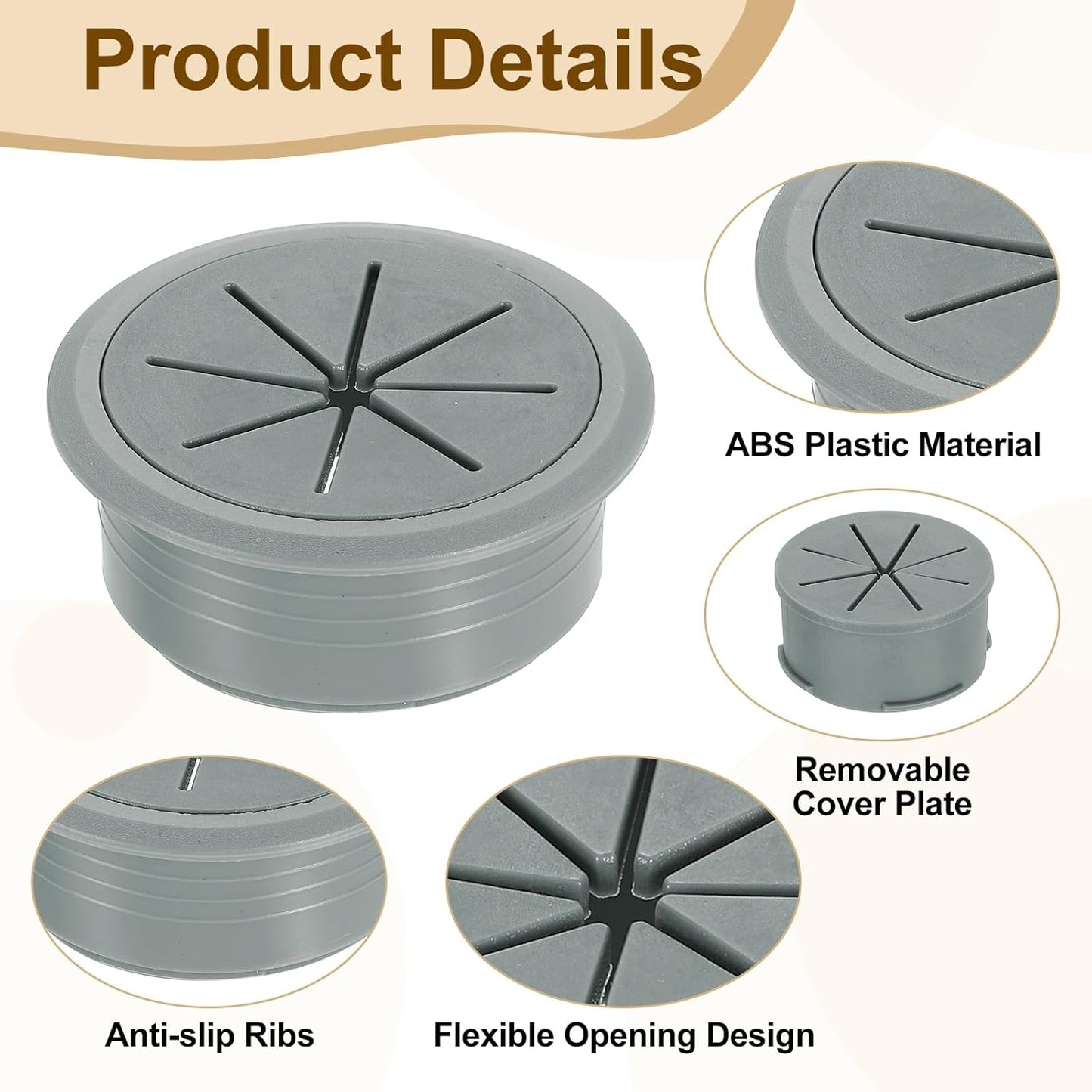 uxcell 6 Pcs Desk Grommet, Fit 53mm/2.09" Plastic Cable Hole Cover Bulk Top Hat Grommet Desk Hole Cover for Cables Home Office, Dark Gray