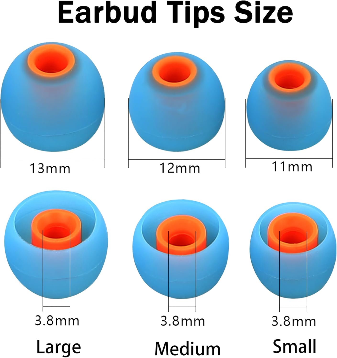 Silicone Earbud Replacement Tips for Most In-Ear Earbuds (Inner Hole 3.8-5.1mm) - 9 Pairs (S, M, L)