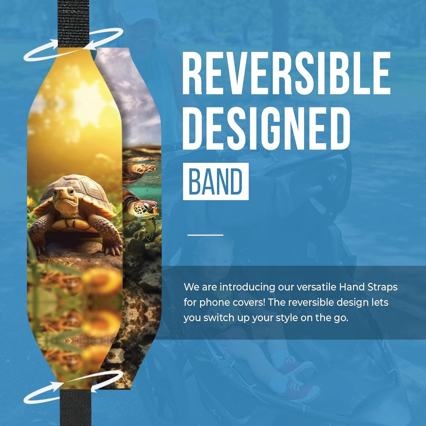 Phone Grip Strap - Reversible Finger Holder for Phone Back, Customizable Anti-Slip Design, Wireless Charging Compatible Detachable Holder for iPhone - Psychedelic Turtle