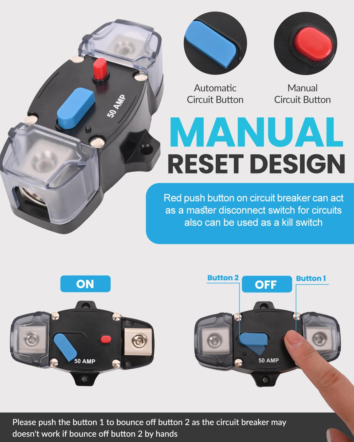 100 Amp Circuit Breaker 12-48 Volt DC 100A Self Recovery Resettable High Amp Circuit Breaker with Manual Reset Button for Automotive RV Marine Boat Car Audio and Amps Protection