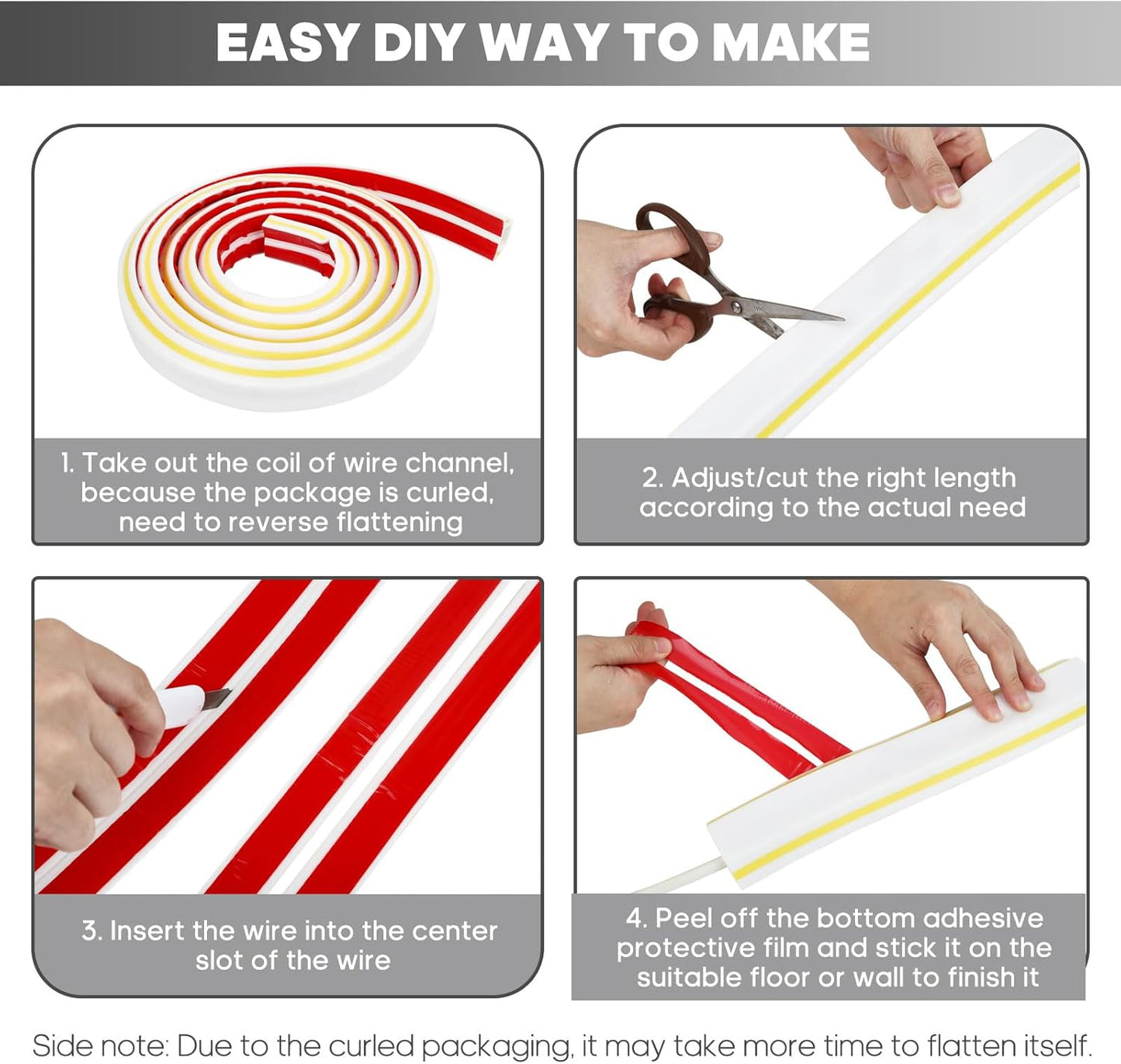 10ft Large White Floor Cord Cover, Self-2" (W) x 0.6"(H), Cable Cavity:0.8"(W) x 0.4"(H), Adhesive Power Cable Protector, Silicone Cord Protector, Cord Management, Cord Concealer and Cable Hider