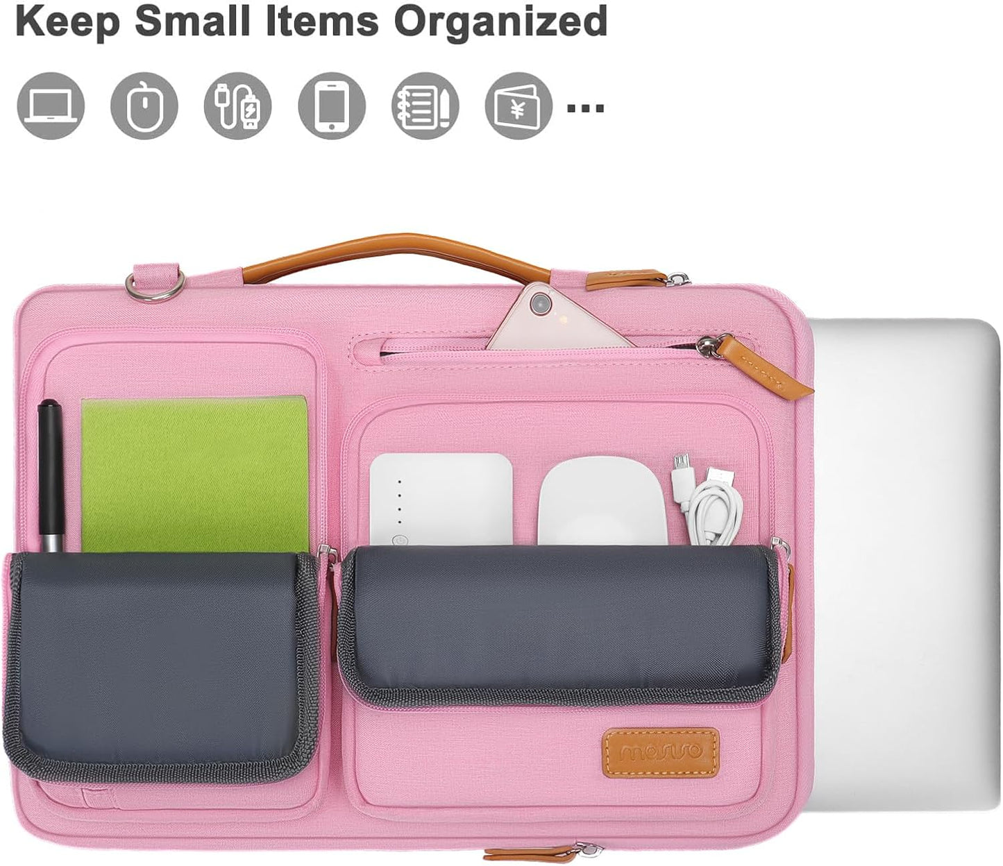 MOSISO 360 Protective Laptop Shoulder Bag,15-15.6 inch Computer Bags Compatible with MacBook Pro 16 inch, HP, Dell, Lenovo, Asus Notebook,Side Open Messenger Bag with 4 Zipper Pockets, Pink