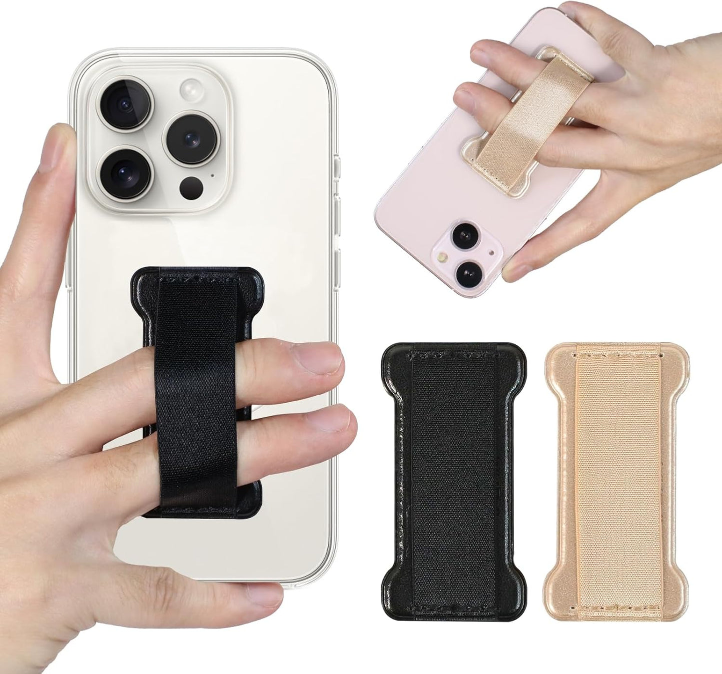 Cell Phone Finger Grip Strap Holder for Hand, Finger Strap Phone Holder, New Slim Finger Loop Selfie Grip Compatible with Most Smartphones - 2Pack(Black Gold)