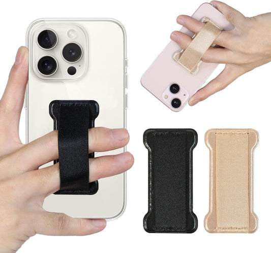 Cell Phone Finger Grip Strap Holder for Hand, Finger Strap Phone Holder, New Slim Finger Loop Selfie Grip Compatible with Most Smartphones - 2Pack(Black Gold)
