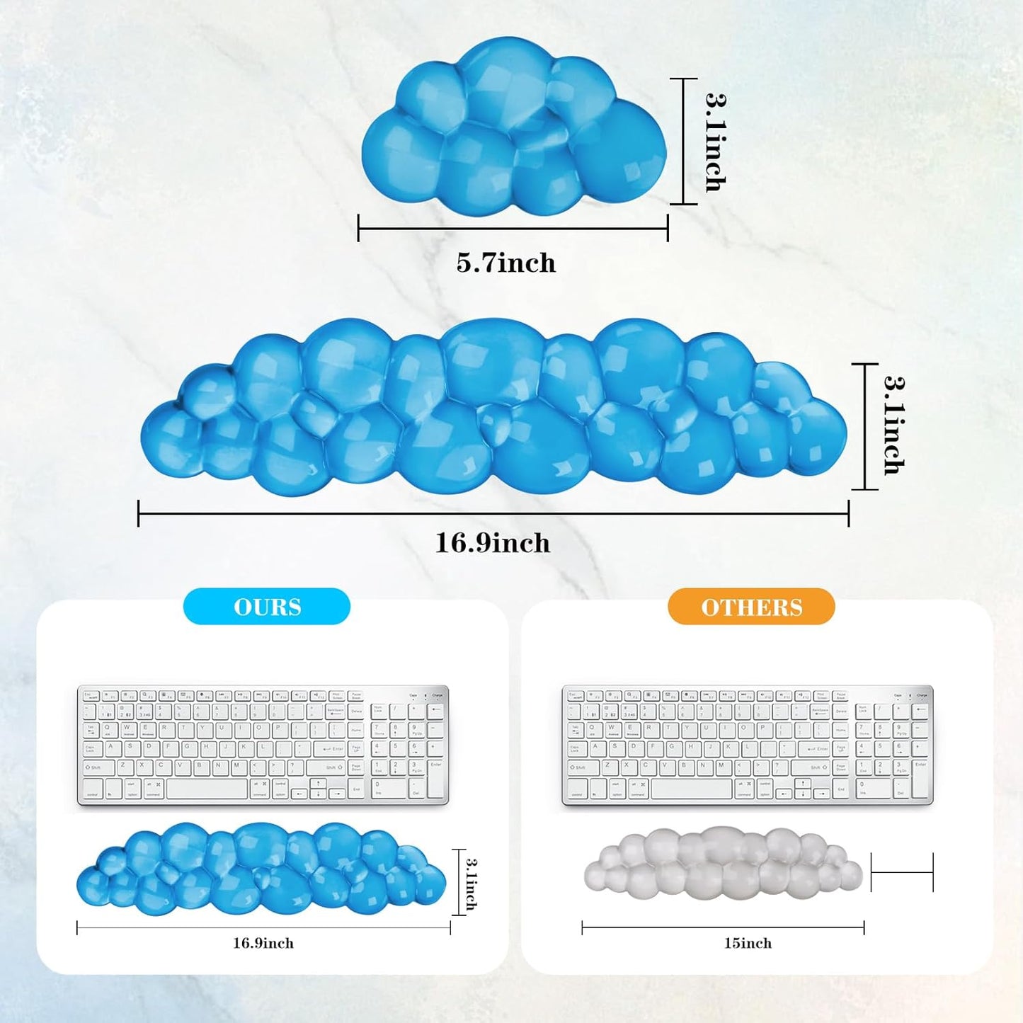 Gel Cloud Keyboard and Mouse Wrist Rest, Cute Wrist Support and Arm Support Keyboard Rest for Keyboard and Mouse Typing Pain Relief，Suitable for Office/Computer/Laptop/Gaming (Blue)