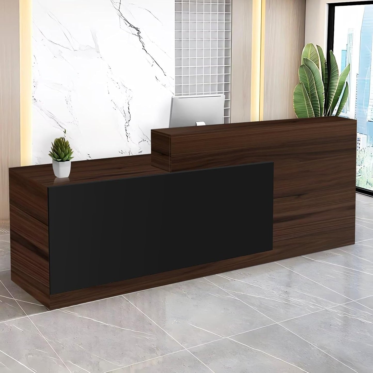Reception Desk with Counter Modern Checkout Counter with Lockable Drawer Keyboard Tray Receptionist Desk for Office Salon Reception Table H Left 51inch/130cm