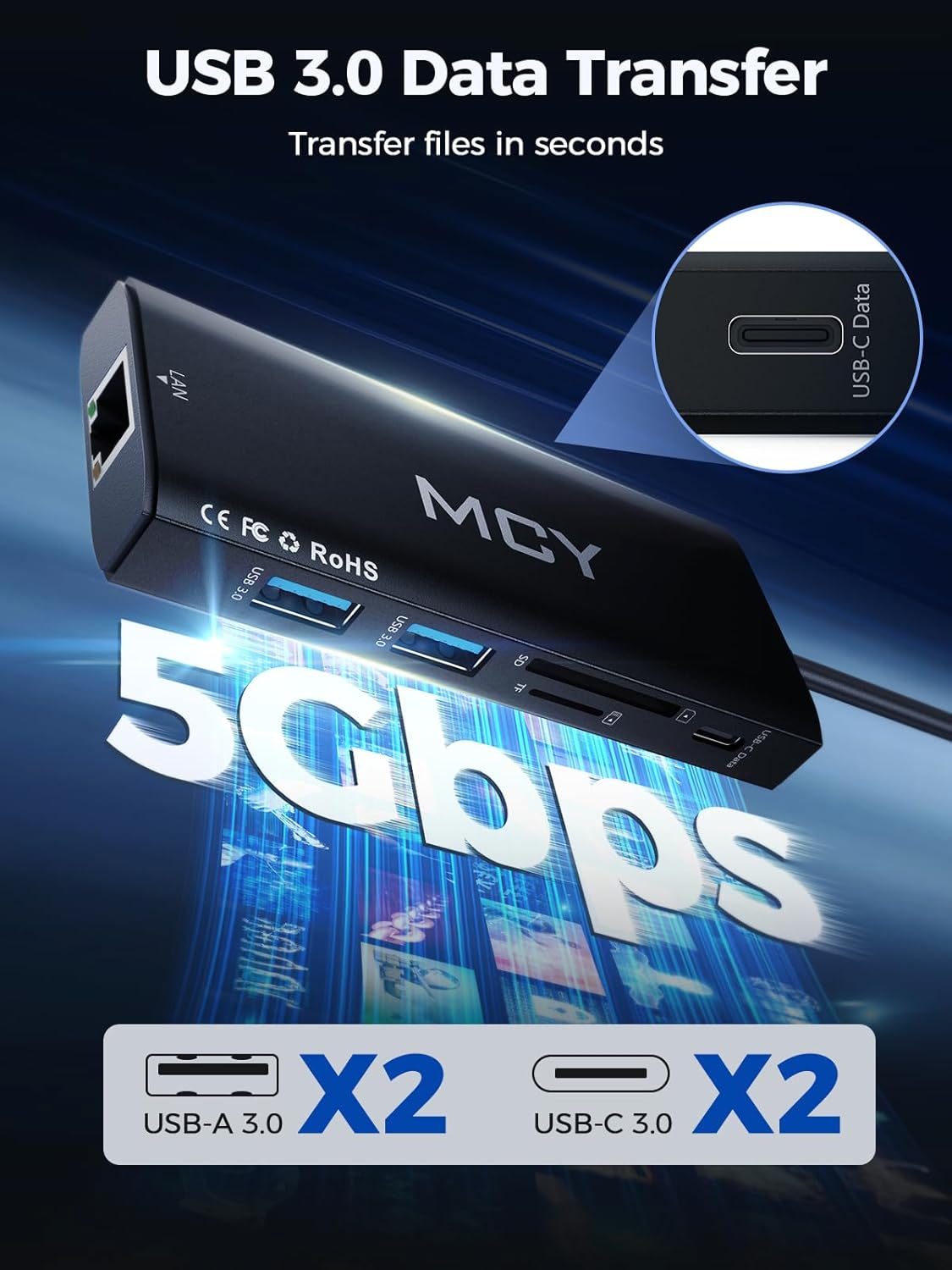 MCY USB C Hub,Laptop Docking Station Dual Monitor Single 8K,2x4K@60Hz,10 in 1 Type-C Multiport Adapter with 2 HDMI,PD100W,Extender Splitter,Card Reader,Ethernet Dock for Mac/Dell/HP/Surface/Steam Deck