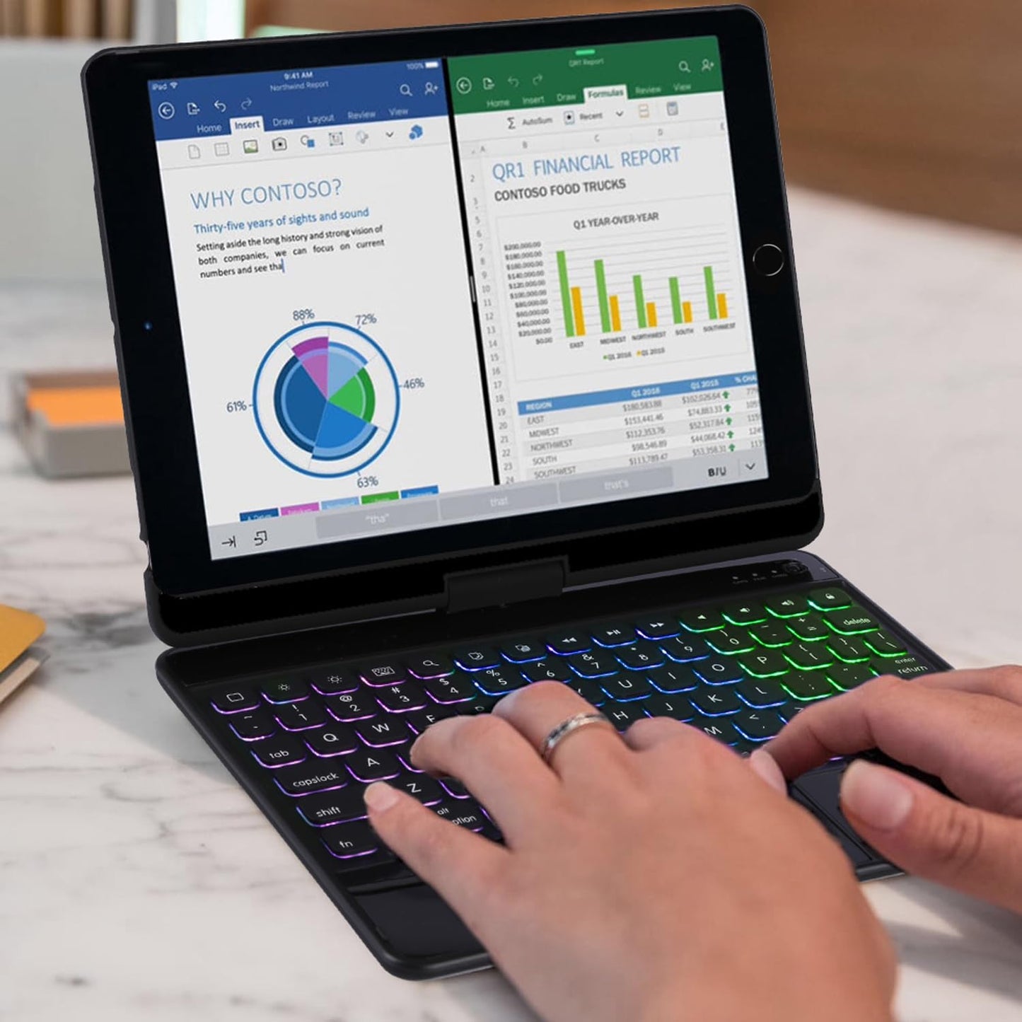 Keyboard case for iPad 9th Generation 10.2 inch 2021/ 8th Gen 2020/7th 2019/iPad air 3rd/iPad pro 10.5 2017, Multi Touchpad 360 Swivel Light Thin Cover Backlight