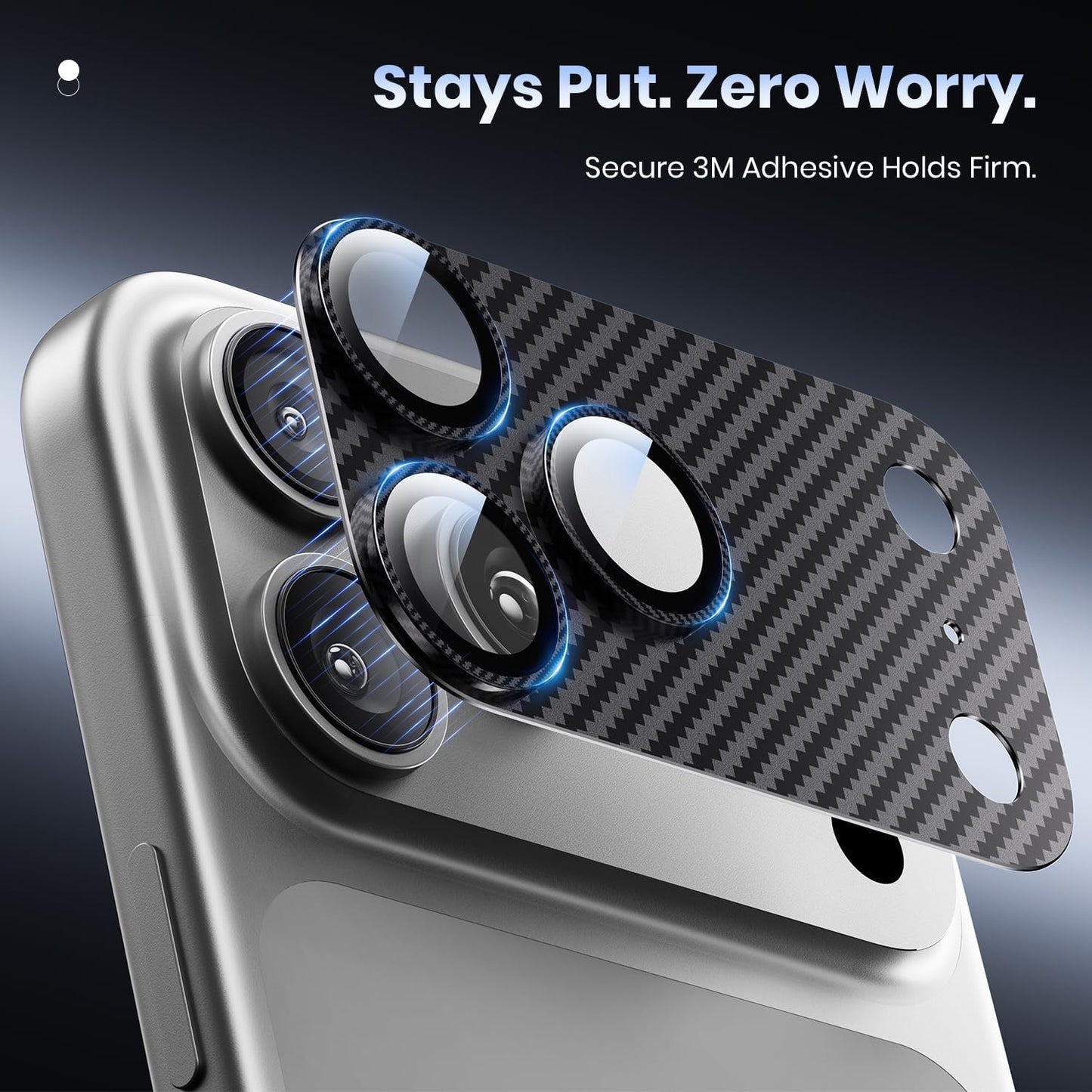 Hoerrye for iPhone 17 Pro Camera Lens Protector - [12FT Shatterproof Military Grade] [Strong Adsorption] Metal Top 9H+ Tempered Glass Camera Screen Full Cover Case Friendly,Carbon Fiber