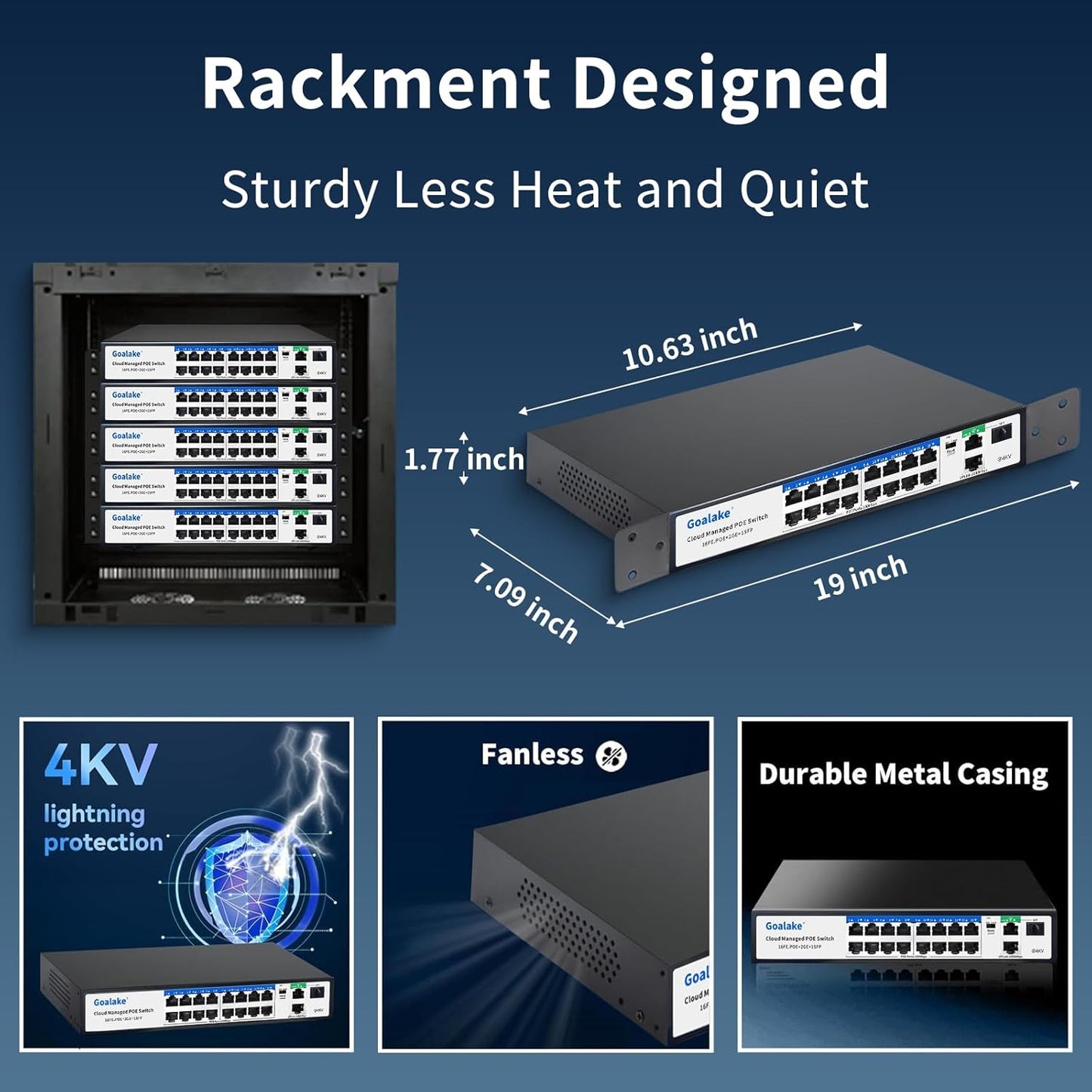 19-Port Ethernet PoE Switch, 16 PoE+ Ports @240W, 2 Uplink Gigabit Ports + 1 Combo SFP Slots, Easy Smart Managed Ethernet Switch, Metal Plug and Play, AI Extend &Vlan, Fanless, Overload Protection